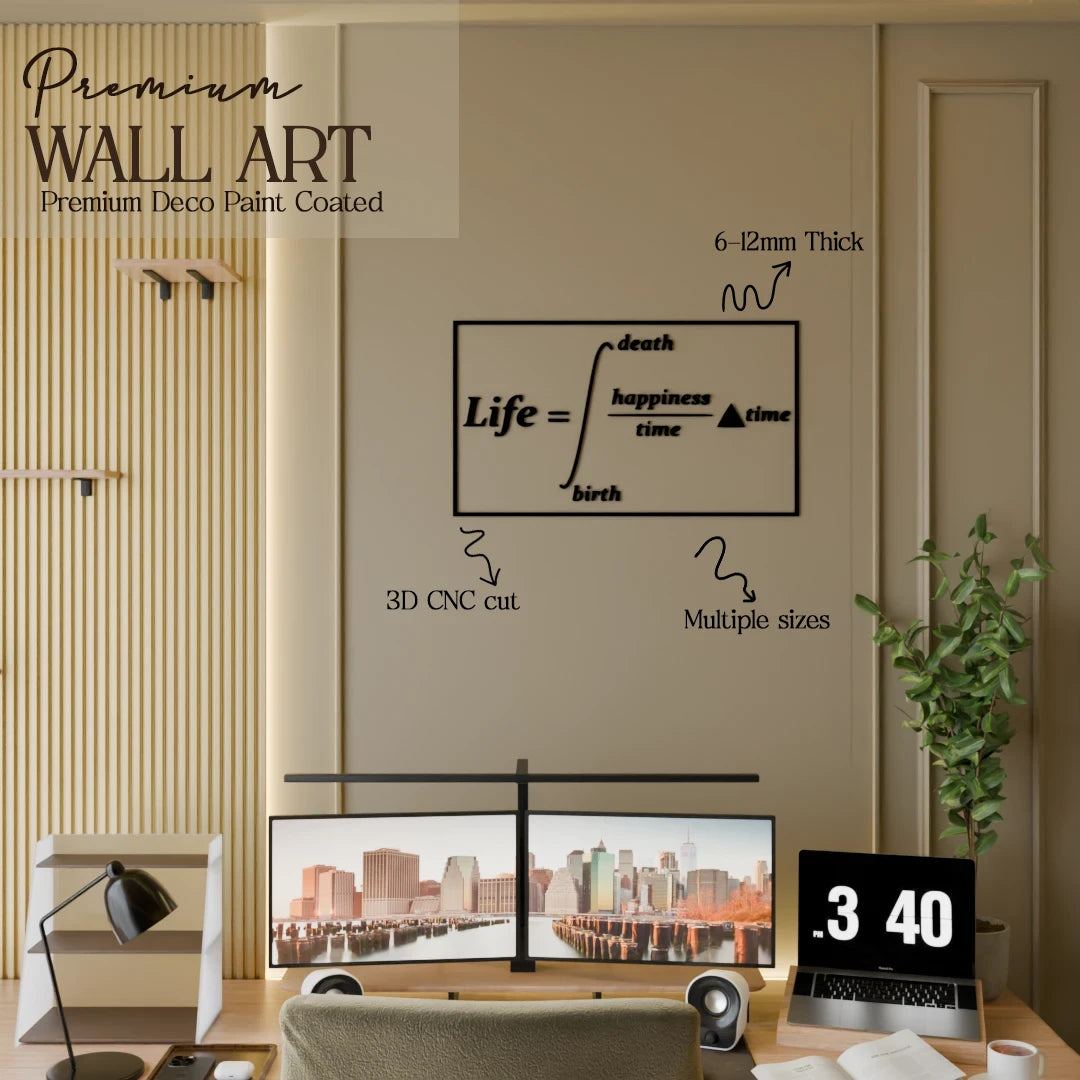 Premium wooden decor featuring motivational life equation – handcrafted Life Formula wall art by Metafurn