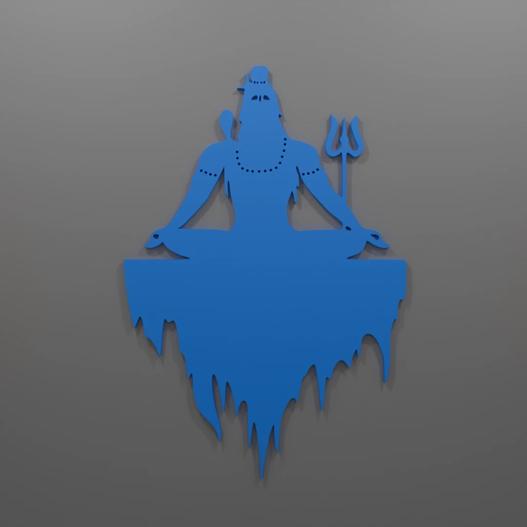 Metafurn Mahayogi Artistic Blue Wooden Wall Decor For Yoga Studios