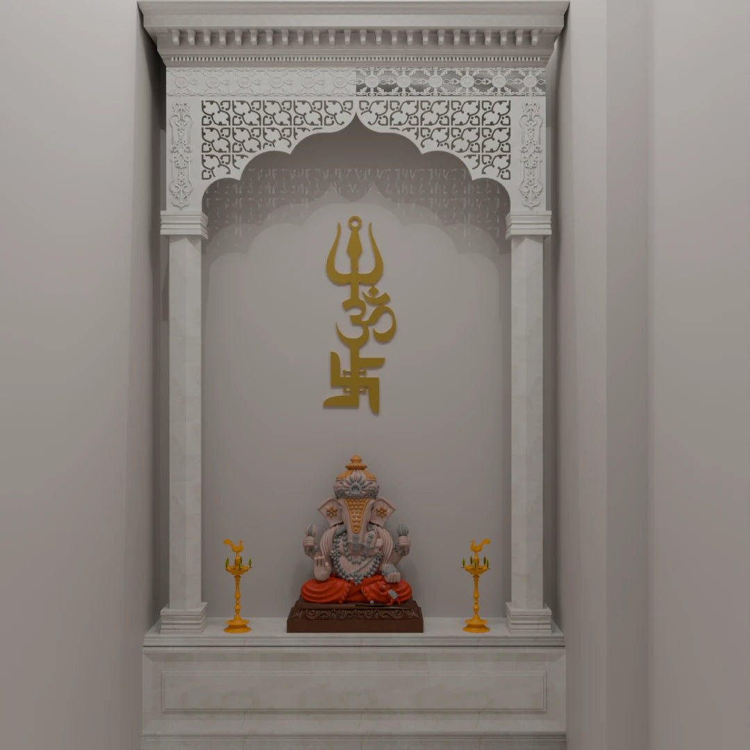 Metafurn Swastik Trishul Om Handcrafted Wooden Wall Decor For Meditation Rooms