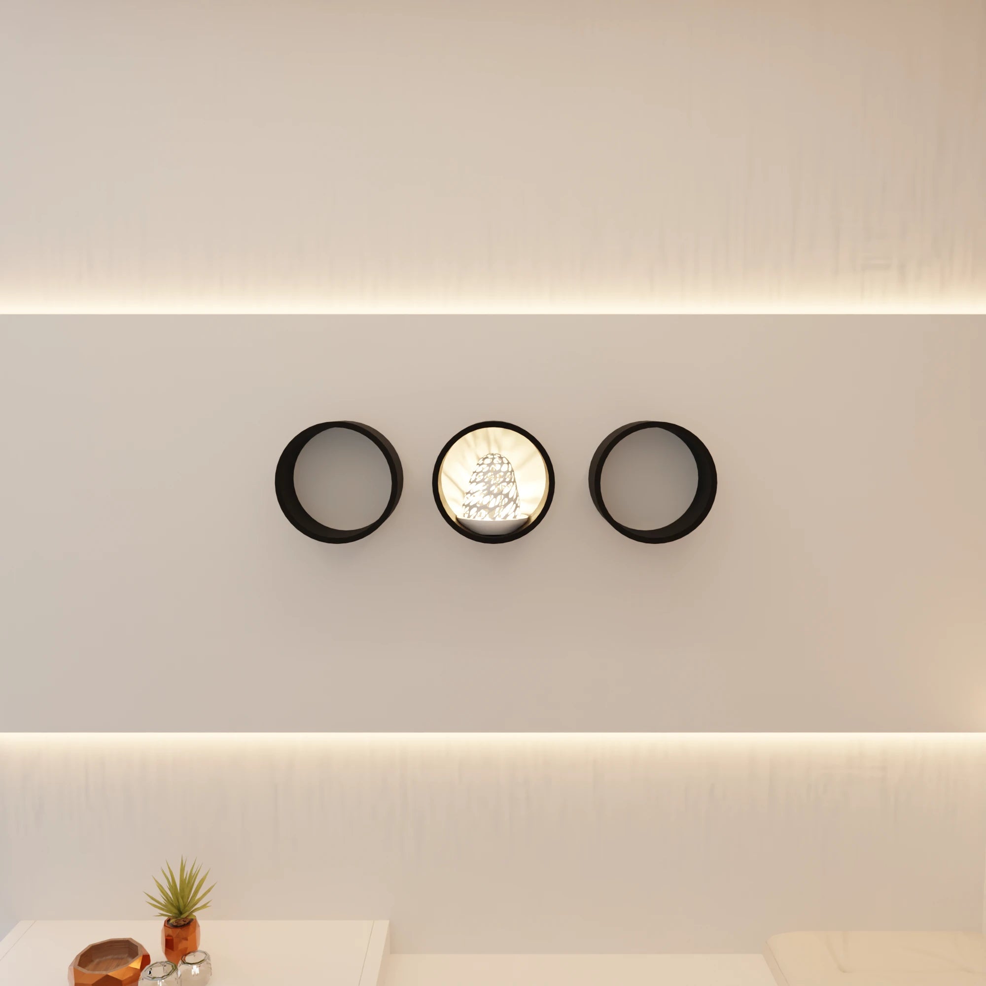 Metafurn Circle Shape Wall Shelf with Decorative Accent – Modern NFC Wall Mounted Shelf for Home Decor