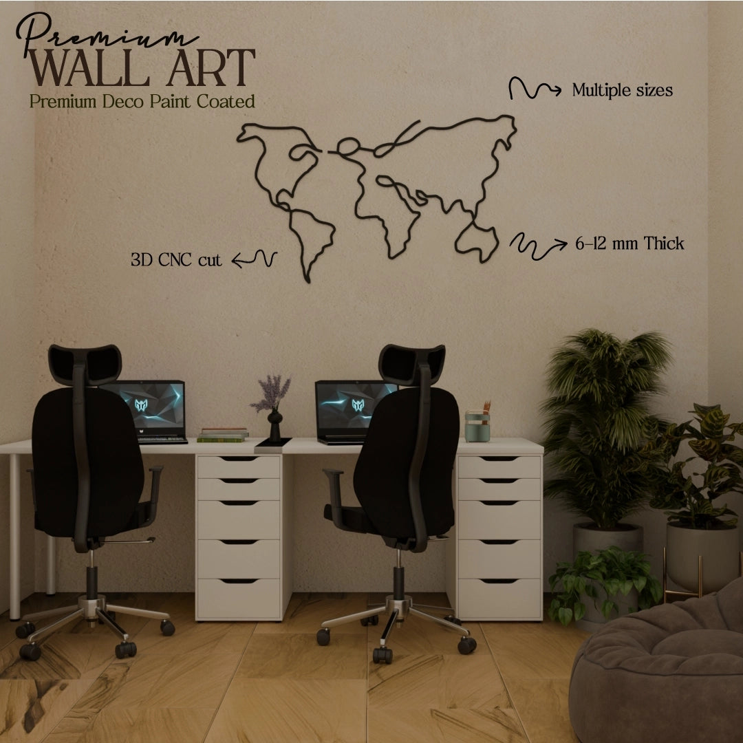 Metafurn World Map Lineart wooden wall art