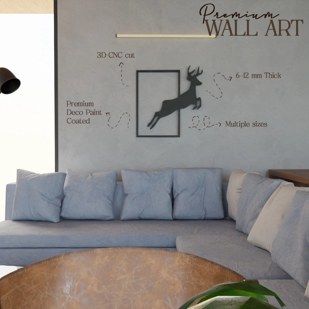 Metafurn Running Deer modern wooden wall art for nature-inspired decor
