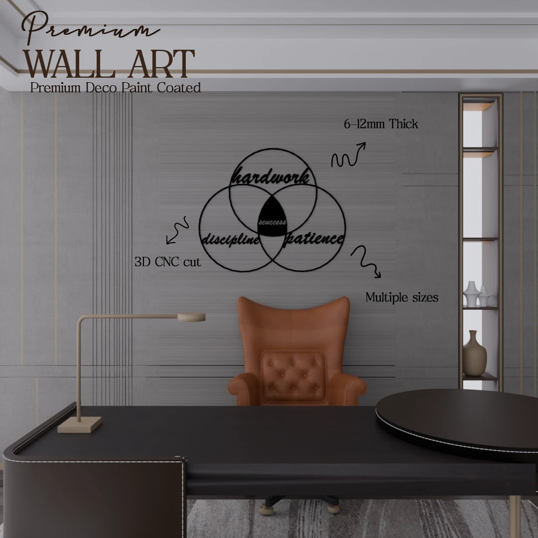 Inspirational wooden wall art for offices – Discipline. Hard Work. Patience. wall art by Metafurn