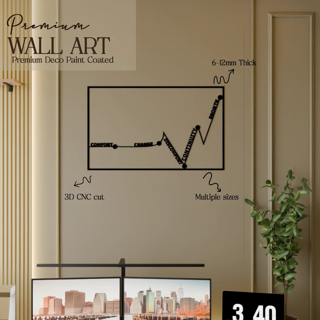 Handcrafted wooden wall art featuring growth curve design – perfect for office decor by Metafurn