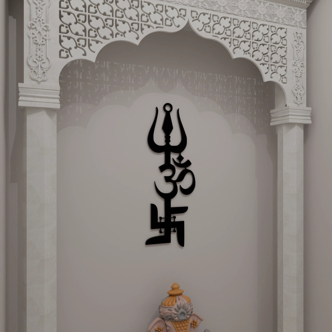 Metafurn Swastik Trishul Om Decorative Wood Wall Art For Sacred Spaces