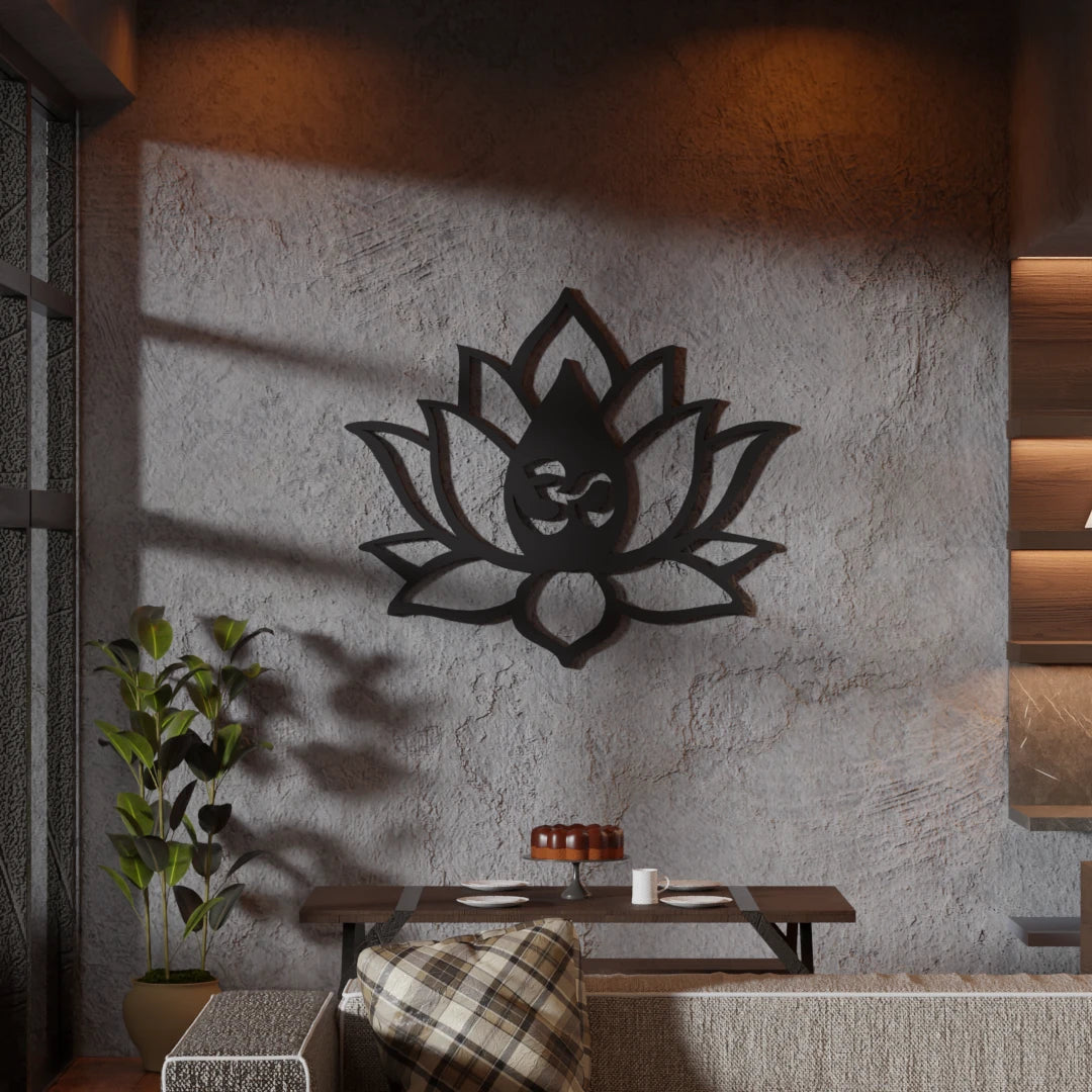 Metafurn Lotus Om Beautiful Wooden Wall Art For Home Temples