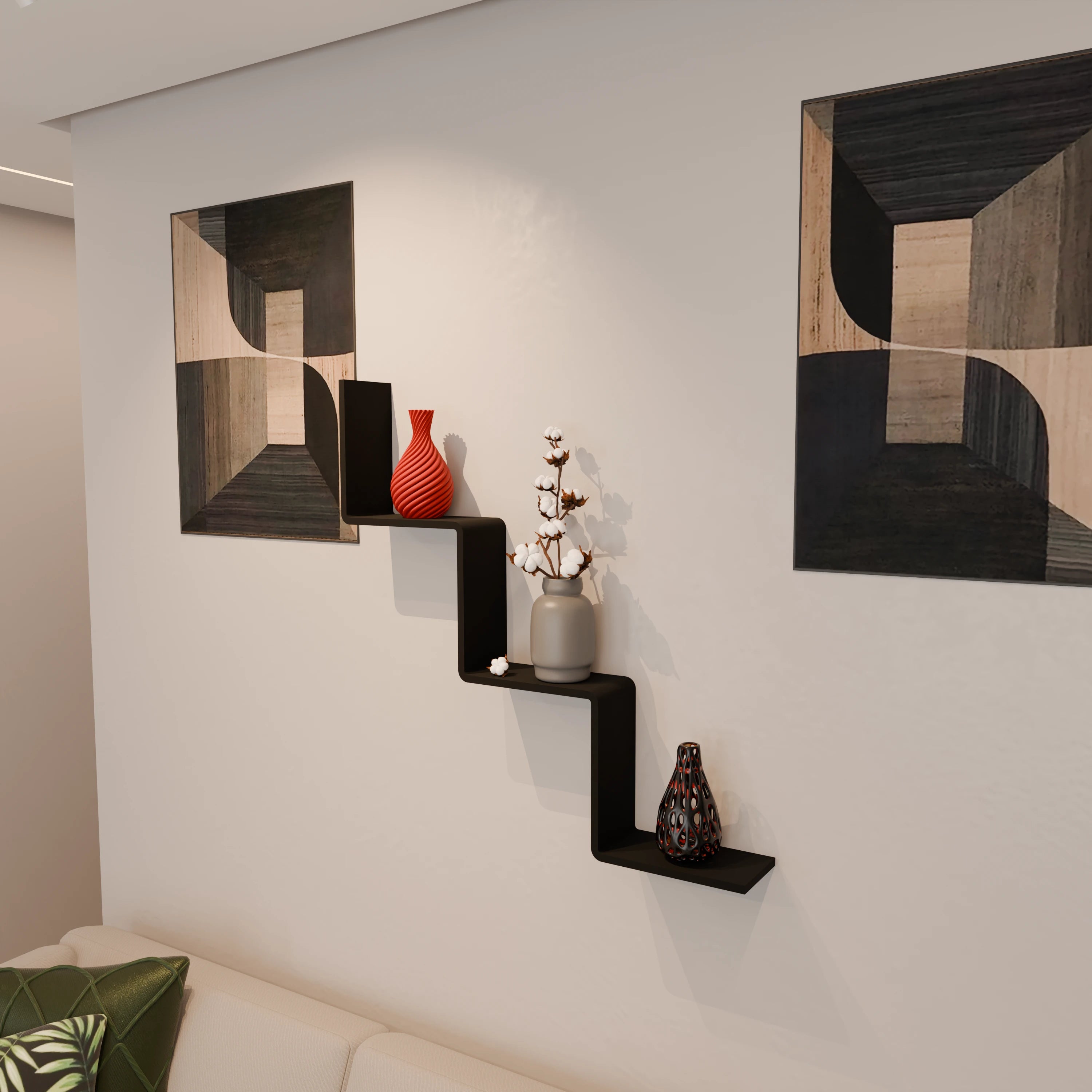 Metafurn Step Shape Wall Shelf with Decorative Accent – Modern NFC Wall Mounted Shelf for Stylish Home Decor