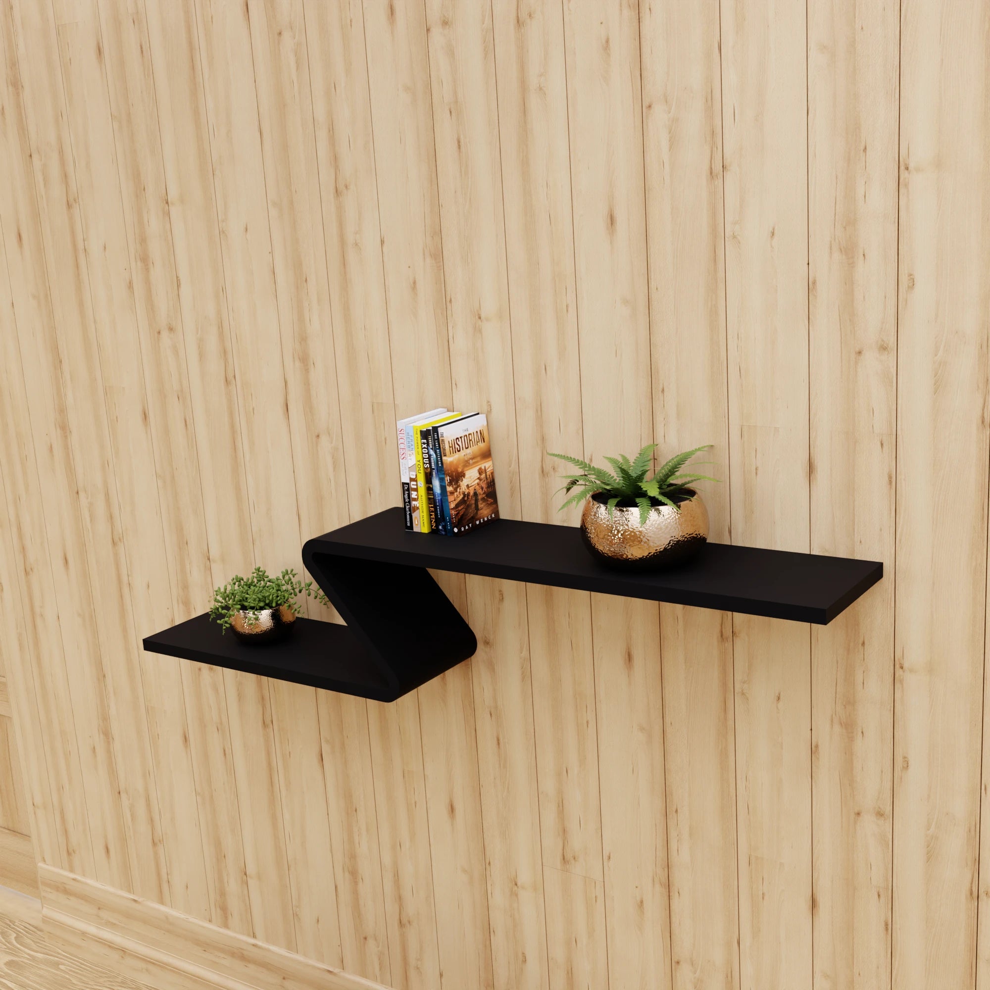 Metafurn Z-Shape Wall Shelf with Decorative Accent – Modern Zigzag NFC Wall Mounted Shelf for Home Decor