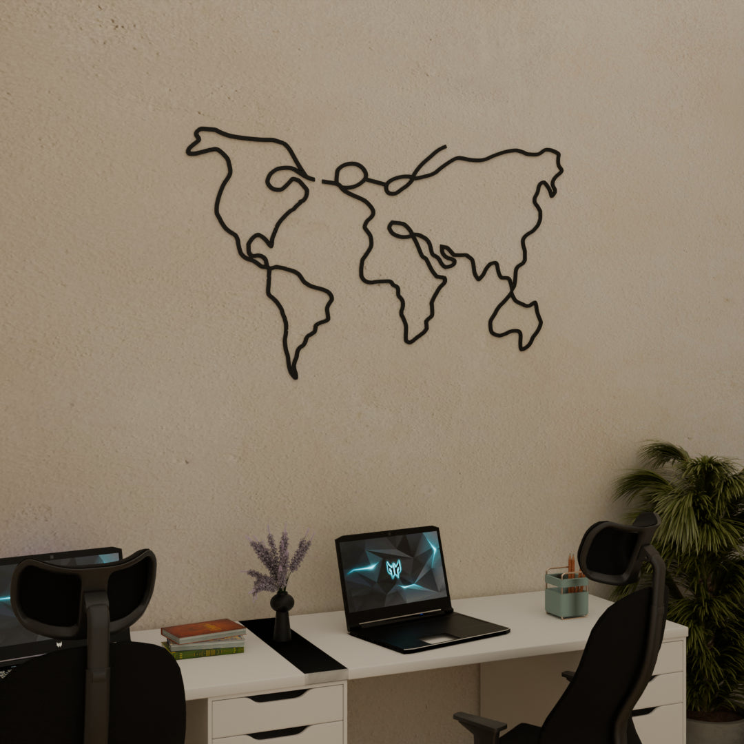 Modern wooden wall decor with minimalist world map design
