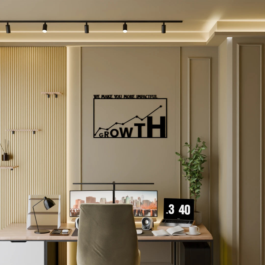 Motivational wooden wall art for modern workspaces – Growth office deocr by Metafurn