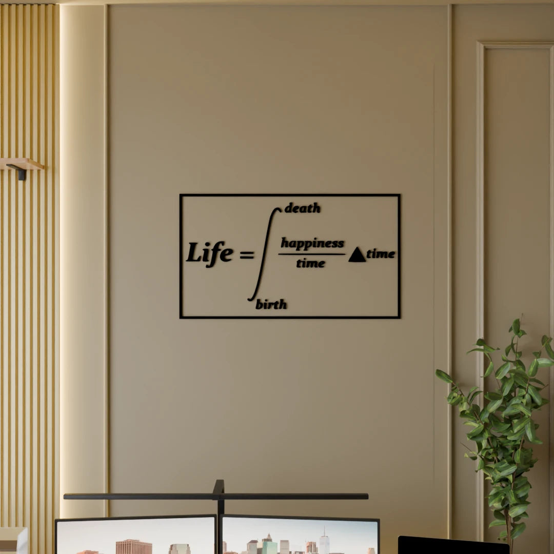 Handcrafted wooden wall art for introspective office zones – Life Formula wall art by Metafurn