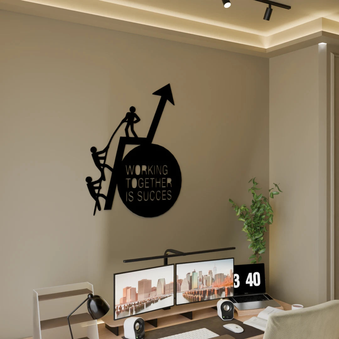 Metafurn Work Together is Success motivational wooden wall art