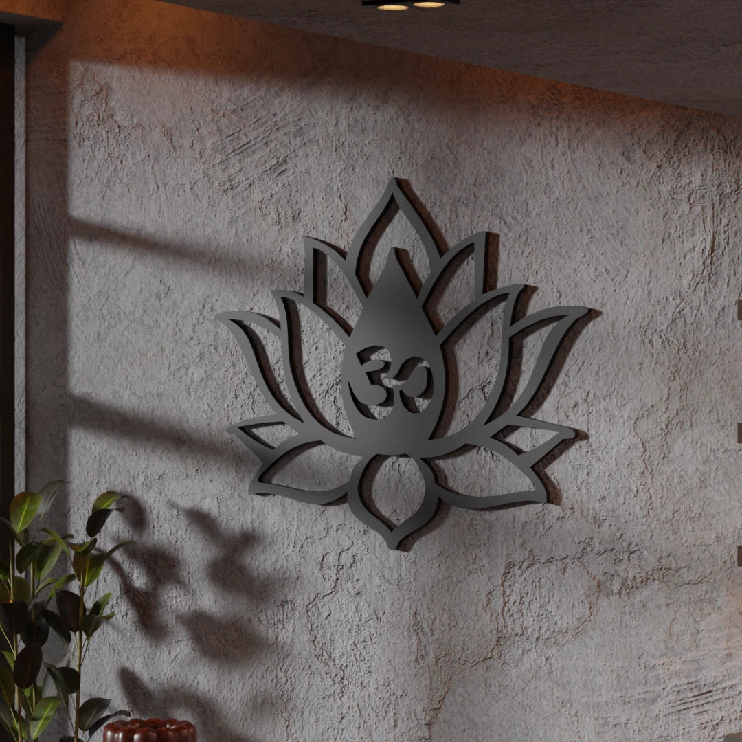 Metafurn Lotus Om Decorative Wood Wall Art For Meditation Spaces