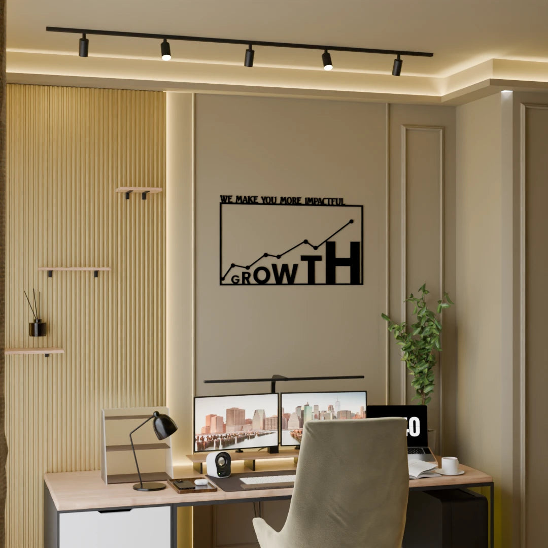 Premium wooden decor with growth-themed text – ideal for office walls, by Metafurn