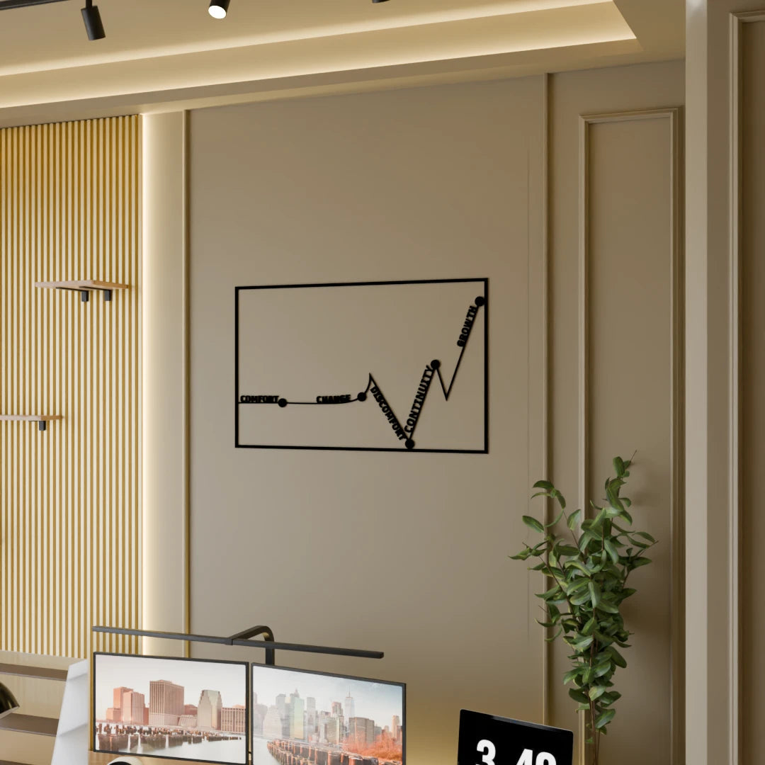 Modern office wall decor with data-inspired Growth Curve motif – Metafurn wooden office decor