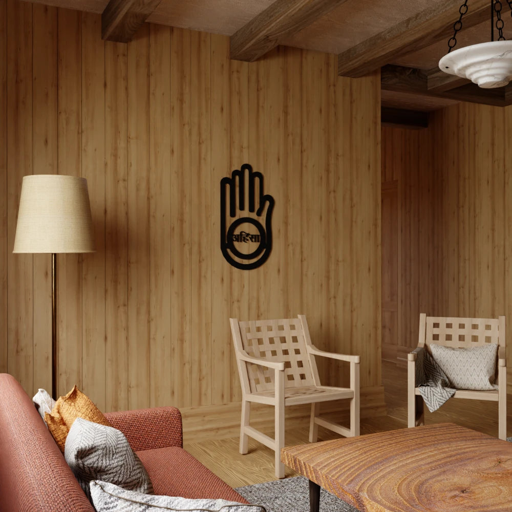Metafurn Ahimsa Symbol Large Wooden Wall Art Symbolizing Non-Violence