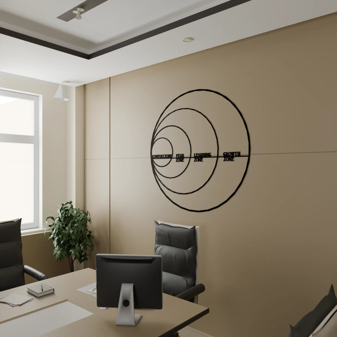 Wooden wall art with bold Startup Zone concept by Metafurn – office decor to enhance productivity