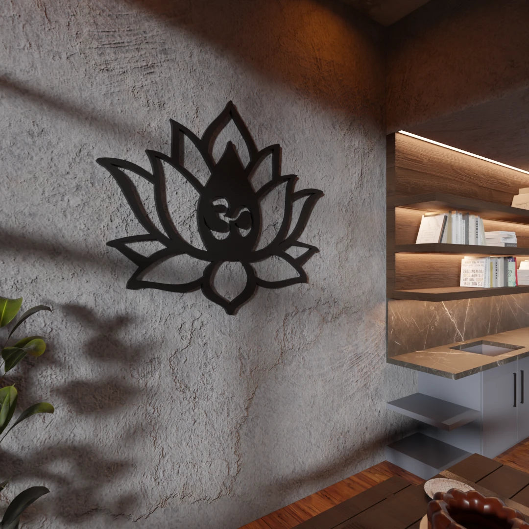 Metafurn Lotus Om Large Wooden Wall Art For Peaceful Interiors