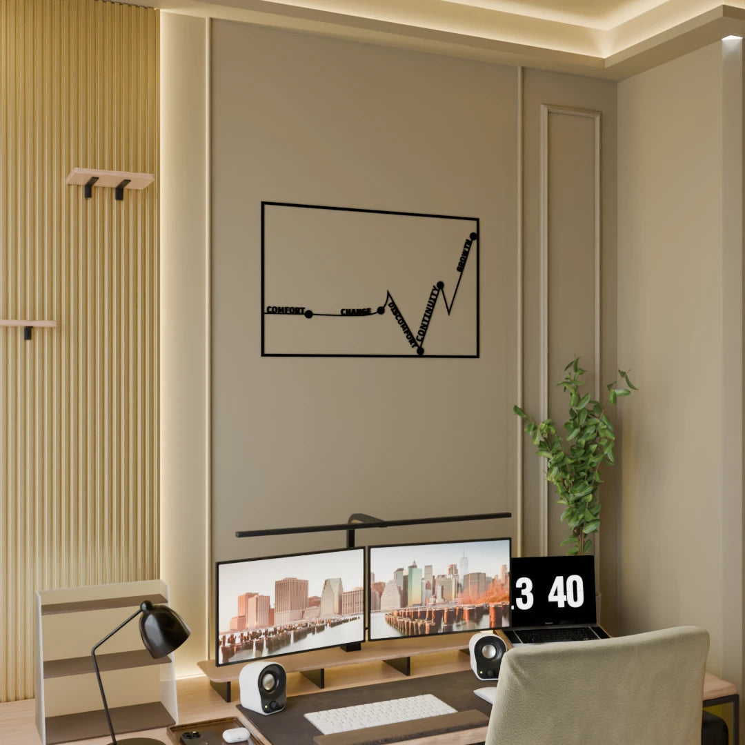 Office wall art with growth design – handcrafted Growth Curve wooden decor by Metafurn