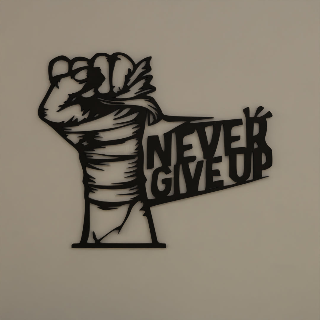 Metafurn Never Give Up large wooden wall art for offices