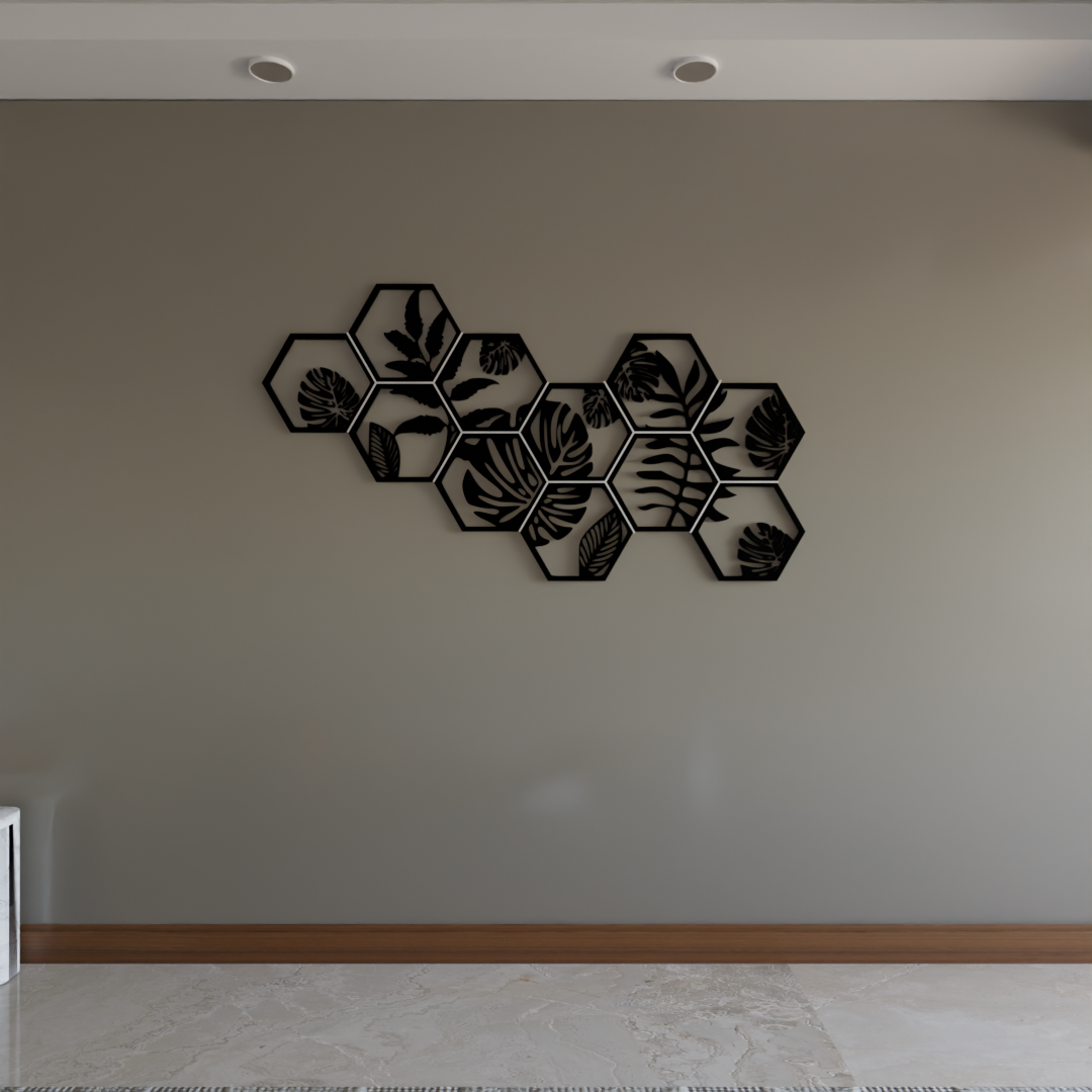 Hexagon Leaf Wall Art - 40x22 Inches