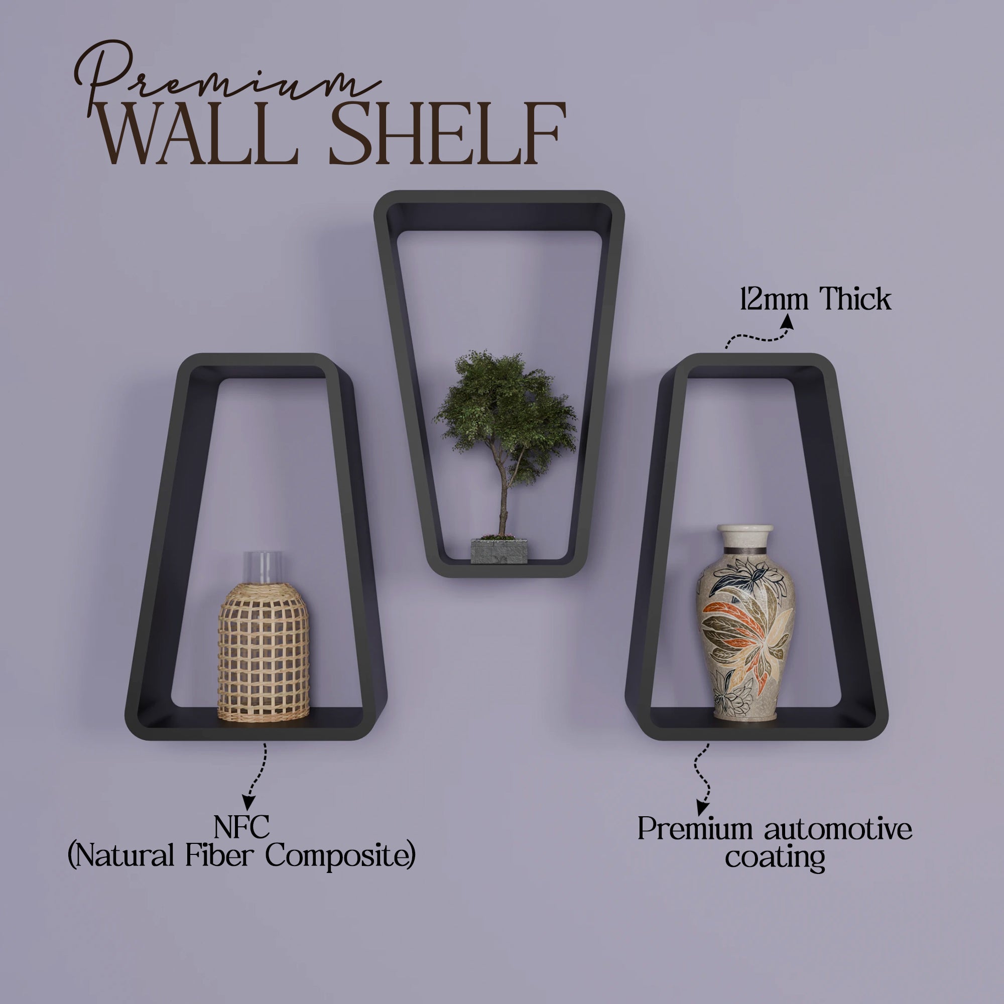 Trapeza Wall Shelf (W-10” X H-15”) - Set of Three