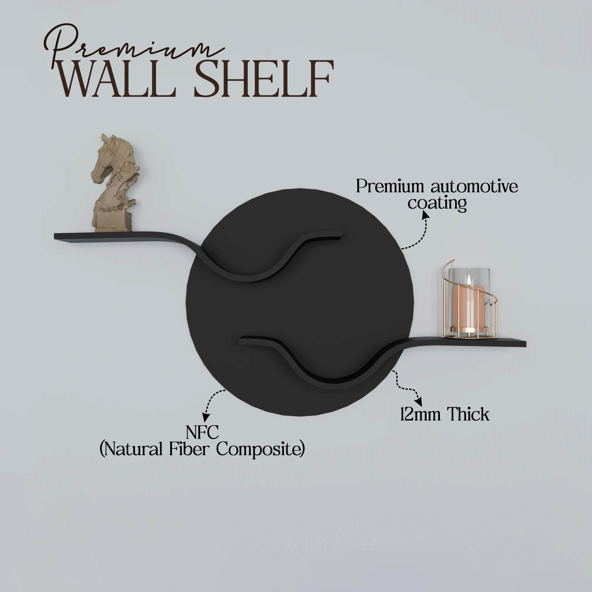 Moon Decorative Wall Hanging Shelf  (W-39” X H-20”)