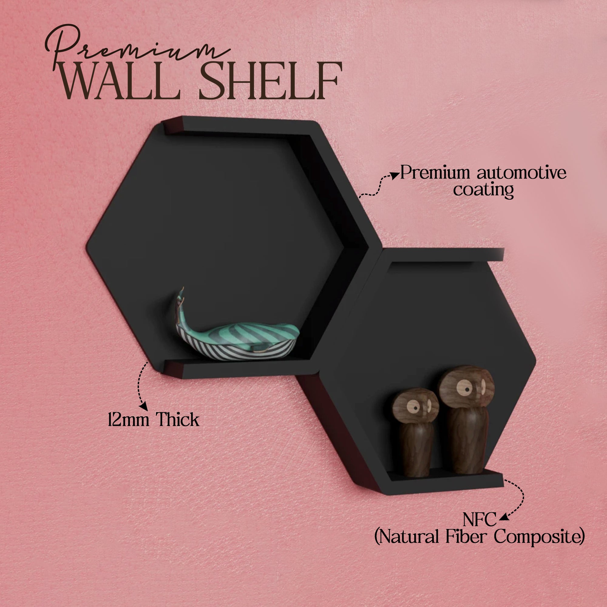 Metafurn Hexagon Wall Shelf – NFC Hexagonal Floating Shelf for Modern Wall Decor