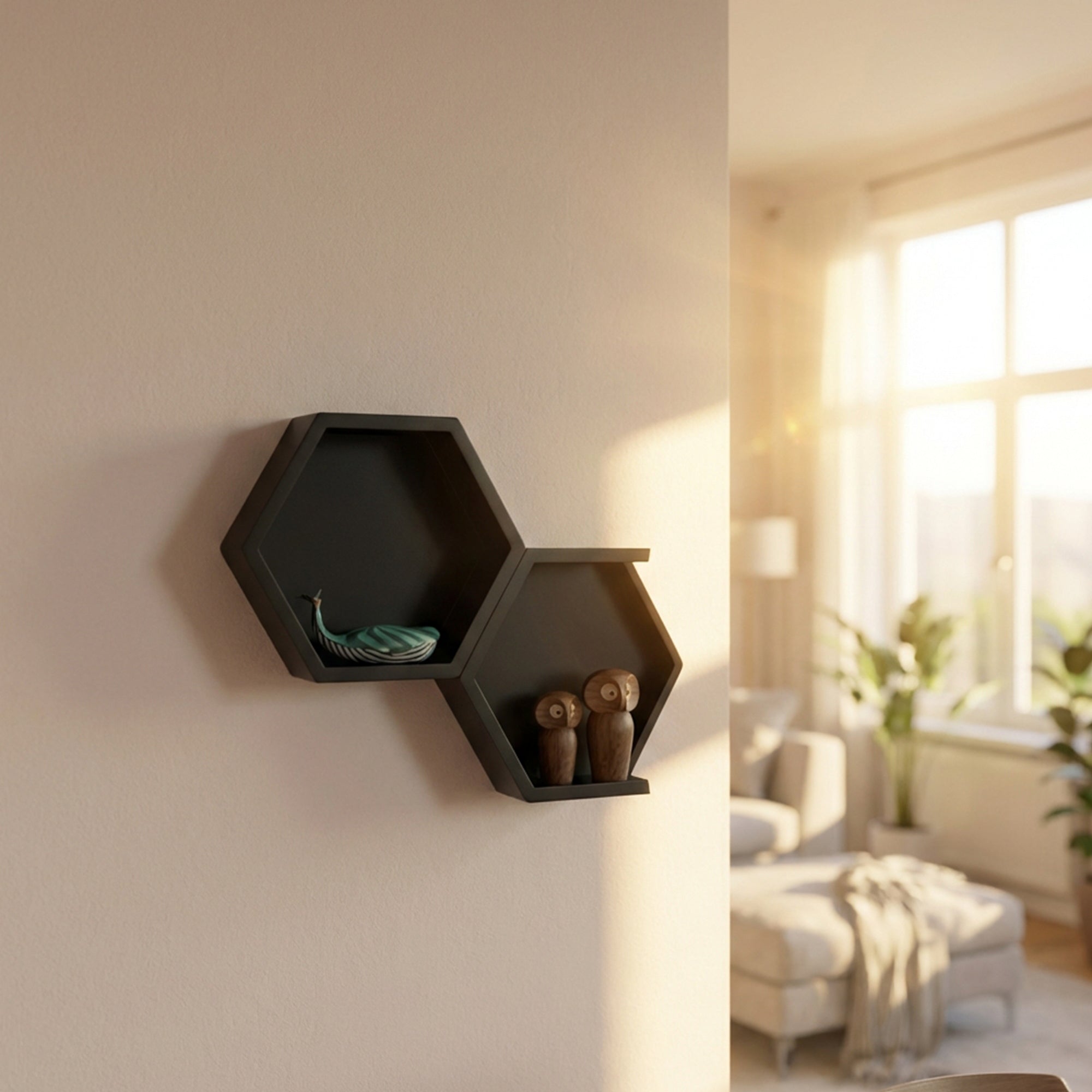 Metafurn Hexagon Wall Shelf – NFC Hexagonal Wall Mounted Floating Shelf for Living Room and Kitchen
