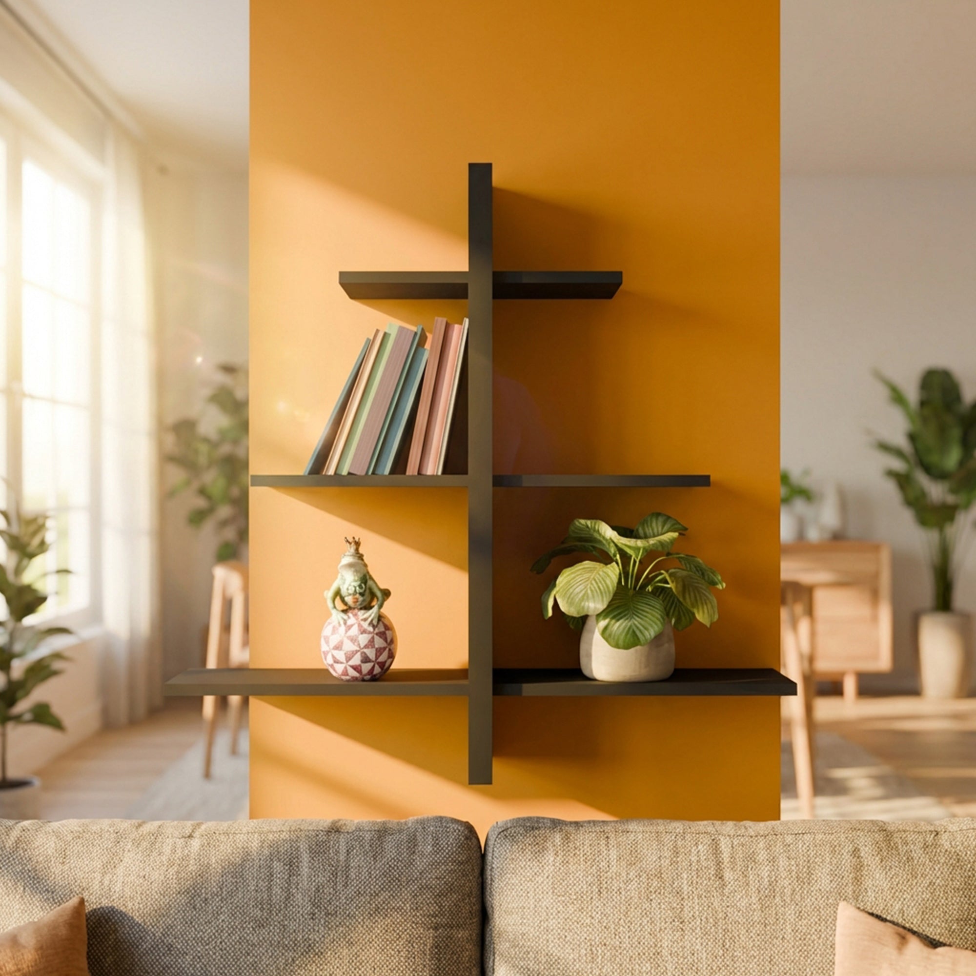 Metafurn T-Bar Wall Shelf – NFC Wall Mounted T-Bar Floating Shelf for Living Room and Kitchen