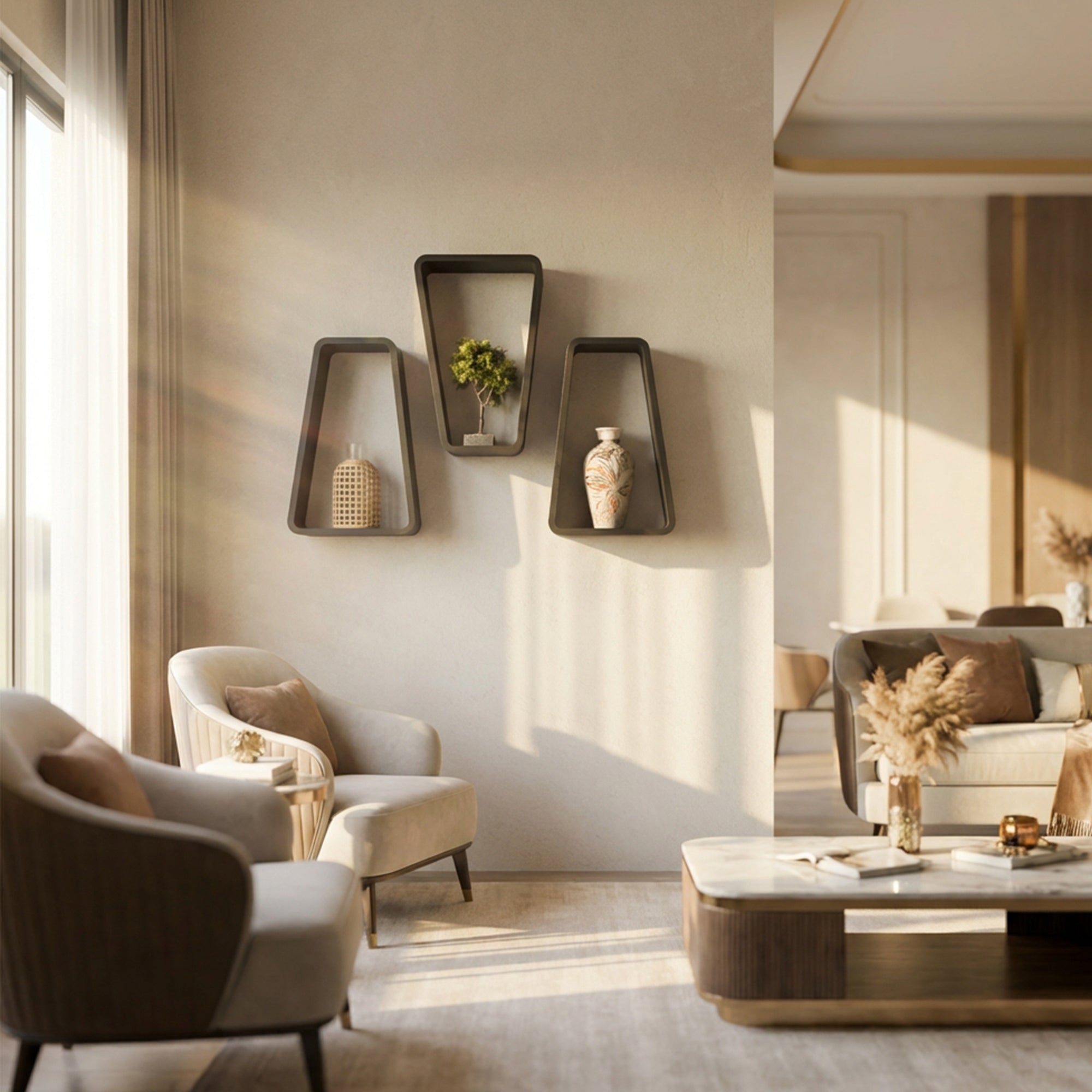 Trapeza Wall Shelf (W-10” X H-15”) - Set of Three