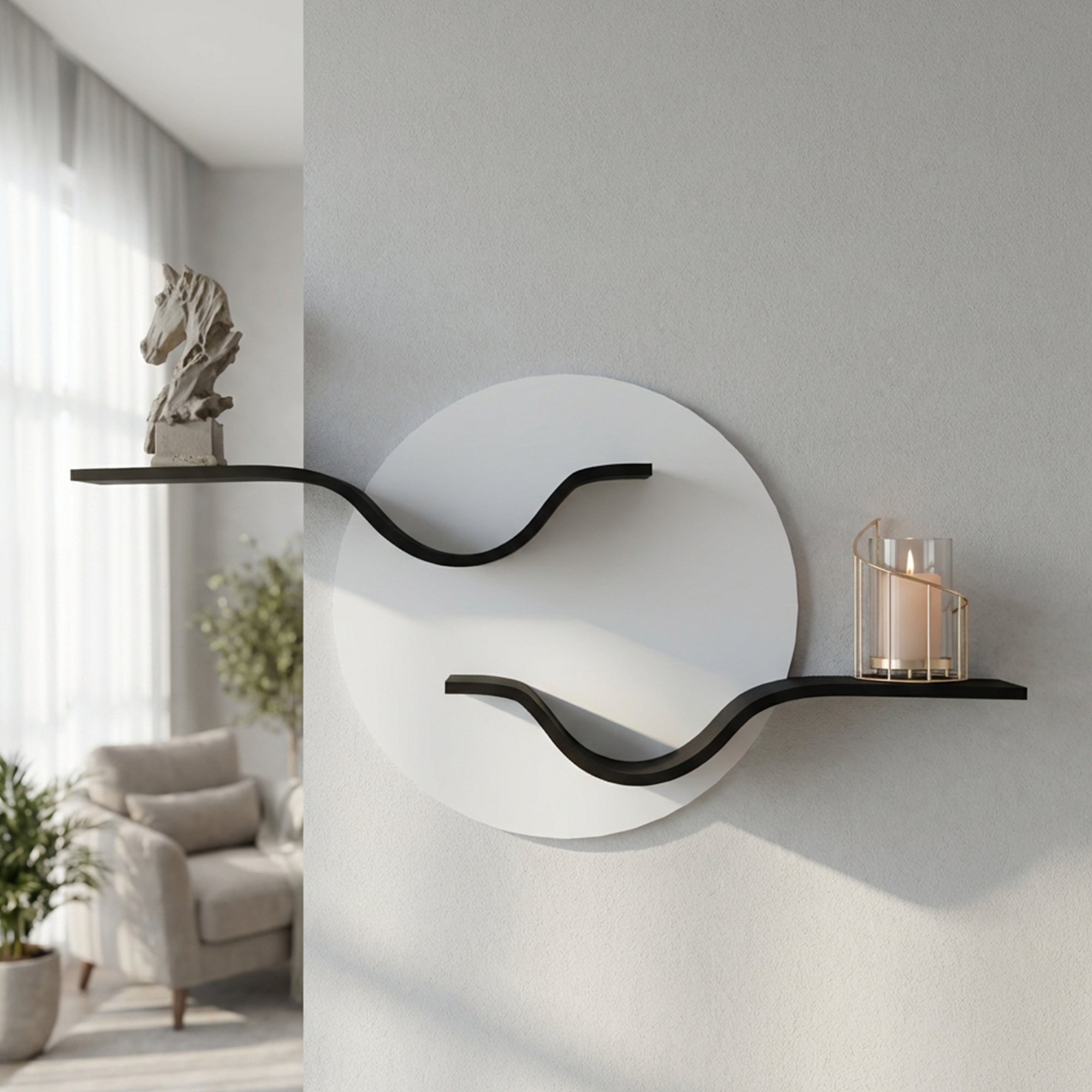Moon Decorative Wall Hanging Shelf  (W-39” X H-20”)