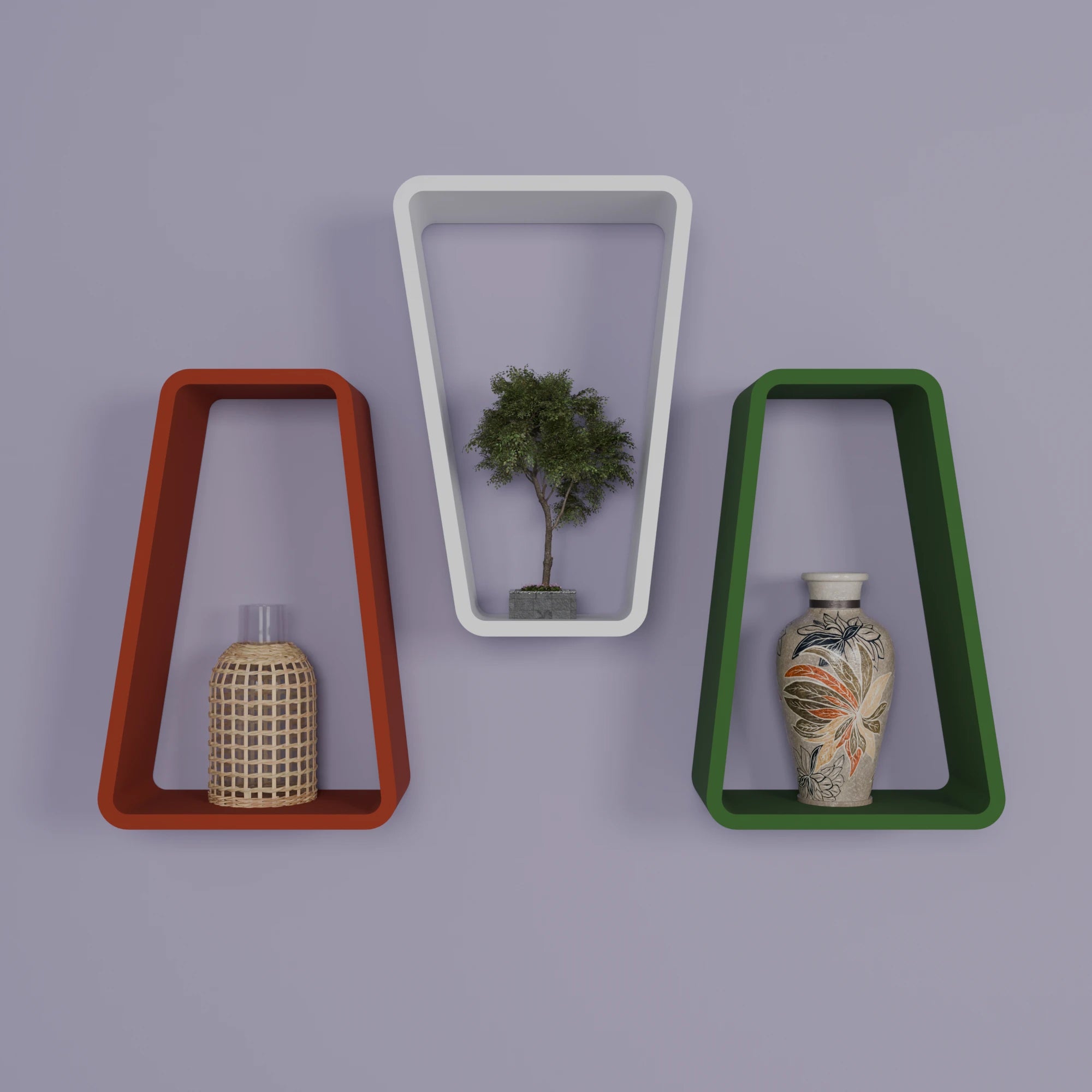 Trapeza Wall Shelf (W-10” X H-15”) - Set of Three