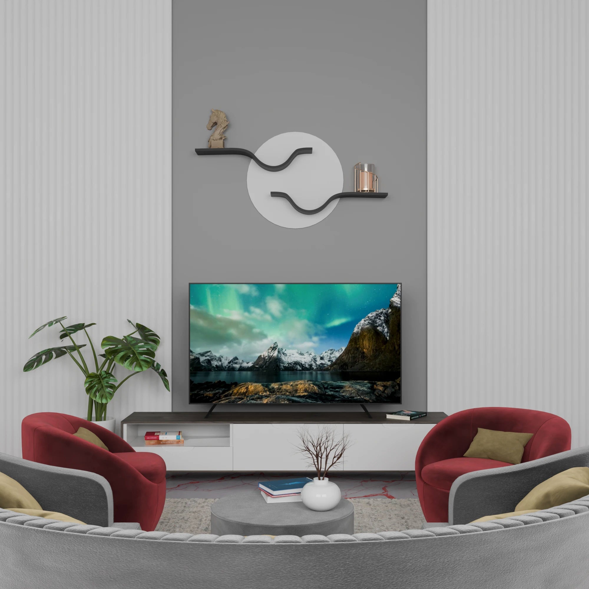 Moon Decorative Wall Hanging Shelf  (W-39” X H-20”)