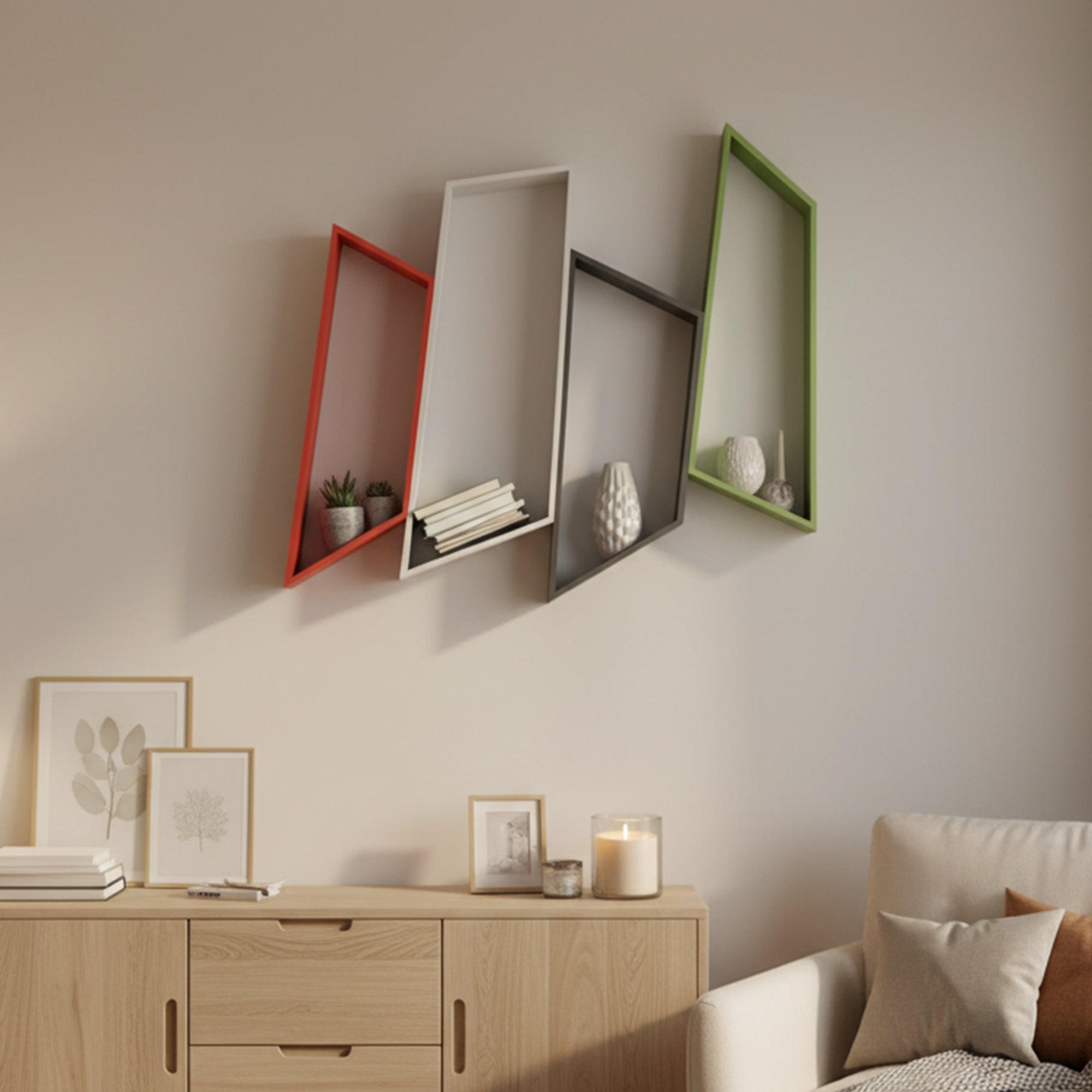 Metafurn AngleWave Shelf – NFC Angled Floating Shelf for Modern Wall Decor

