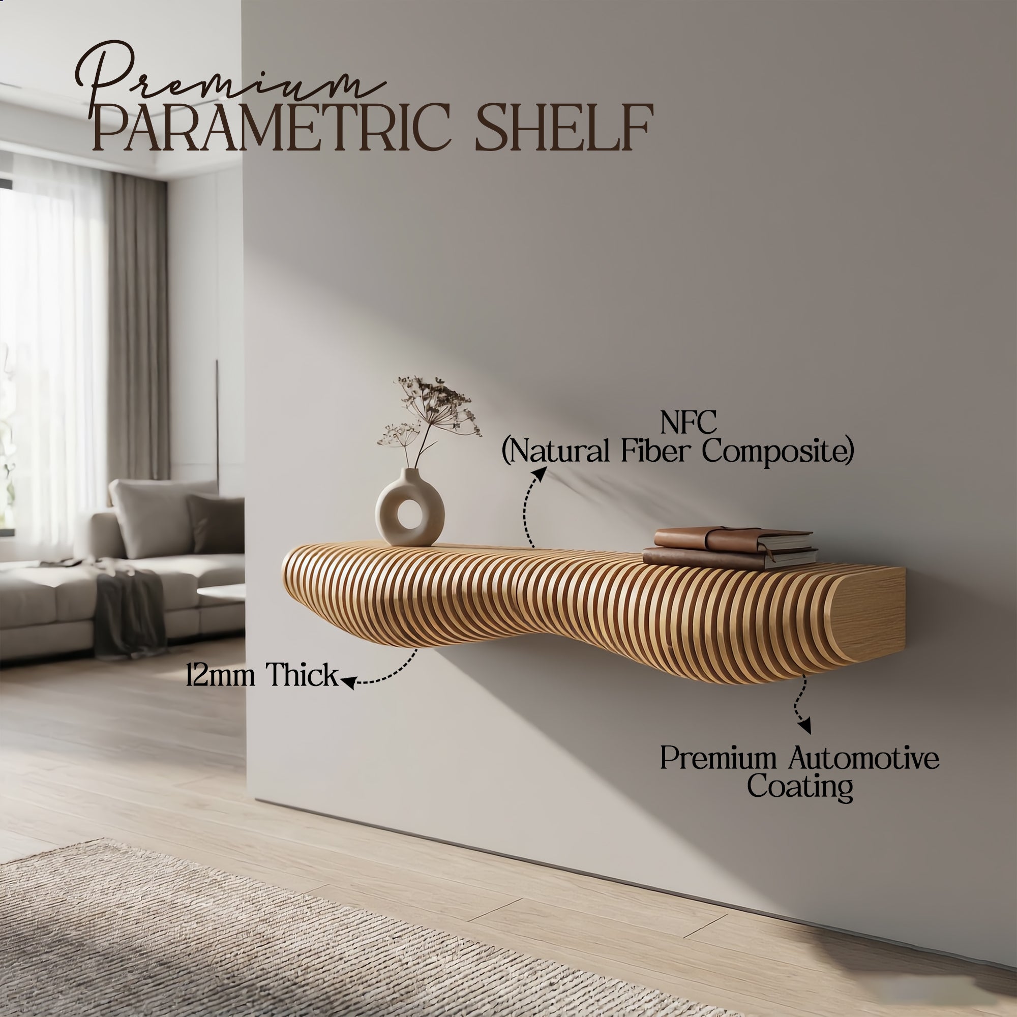 Metafurn Parametric Bench Floating Shelf – HDHMR Designer Wall Shelf for Modern Wall Decor