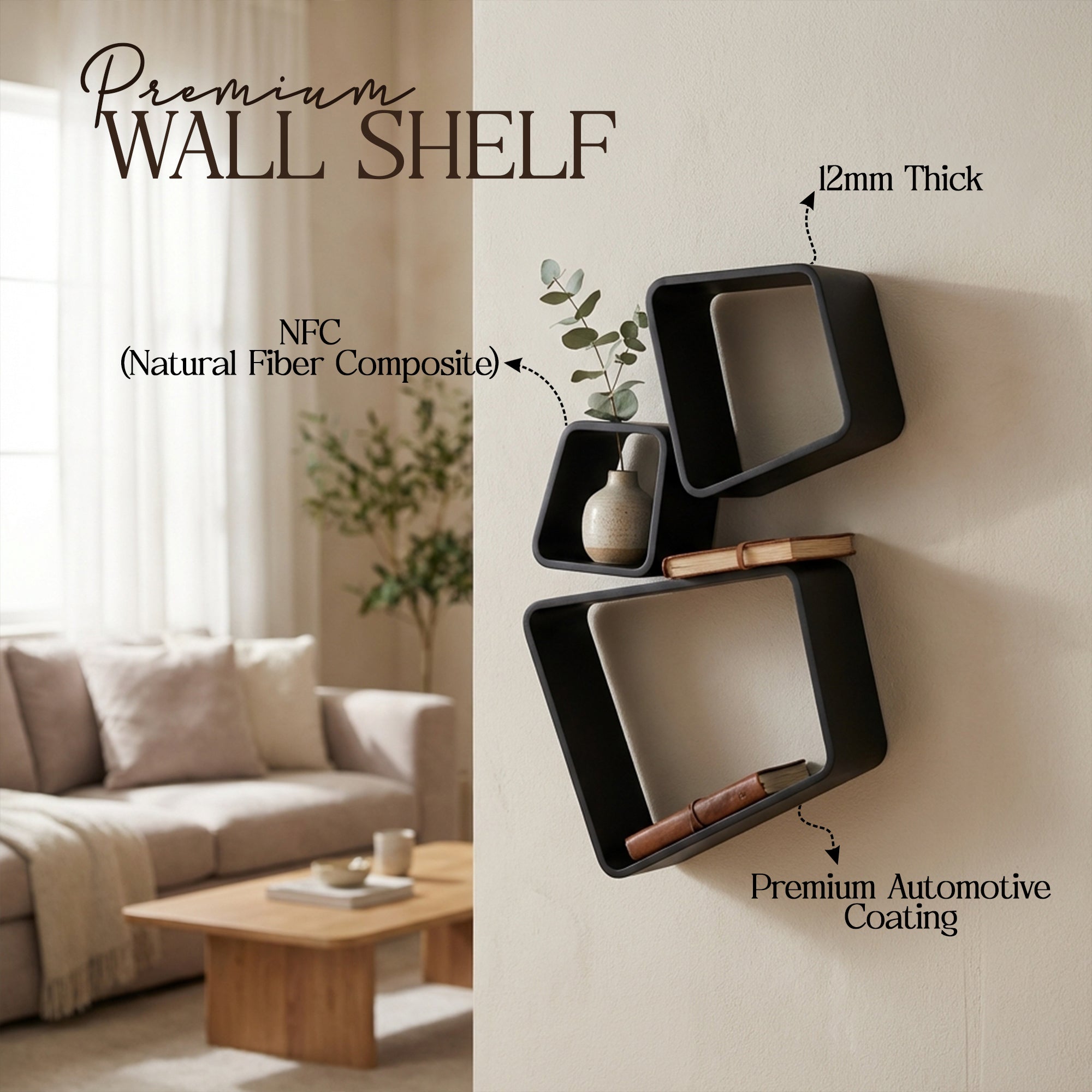 Metafurn Offset Geometric Wall Shelf – NFC Modern Floating Shelf for Contemporary Wall Decor