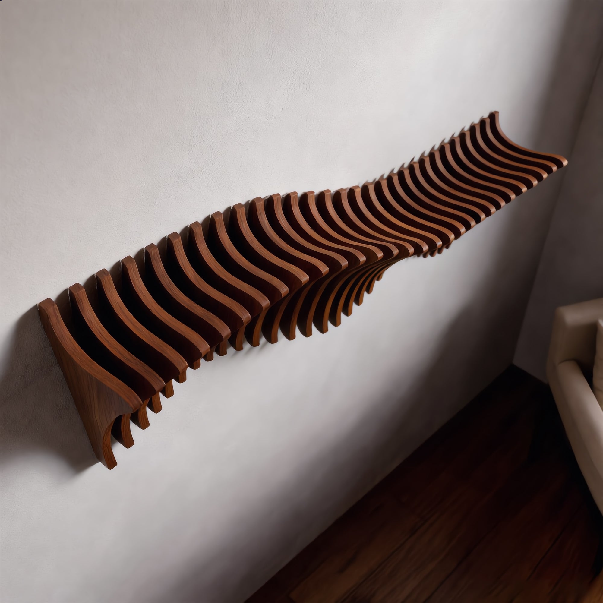 Metafurn Parametric Wavy Floating Shelf – HDHMR Designer Wall Shelf for Modern Wall Decor