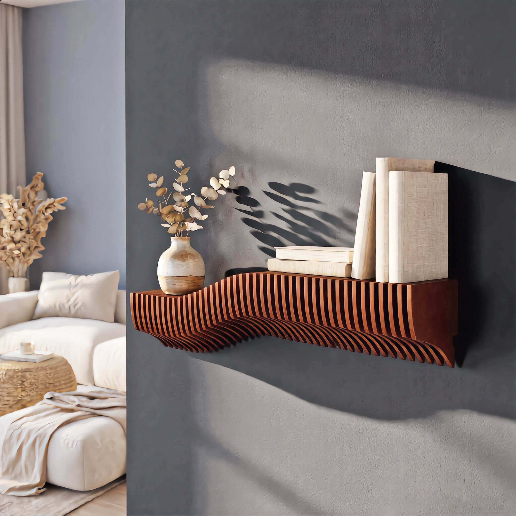 Parametric Contoured Slatted Wall Shelf