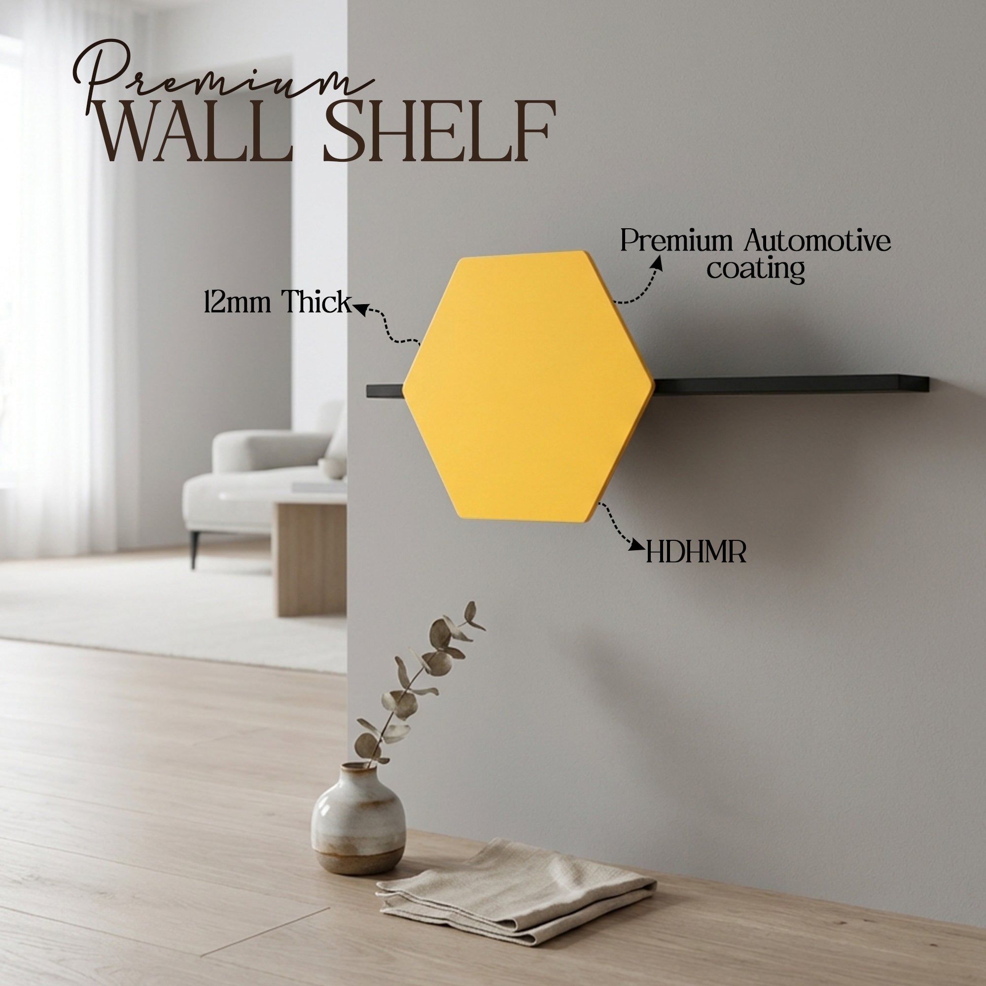 Metafurn Hexa Floater Wall Shelf – HDHMR Hexagonal Floating Shelf for Modern Wall Decor
