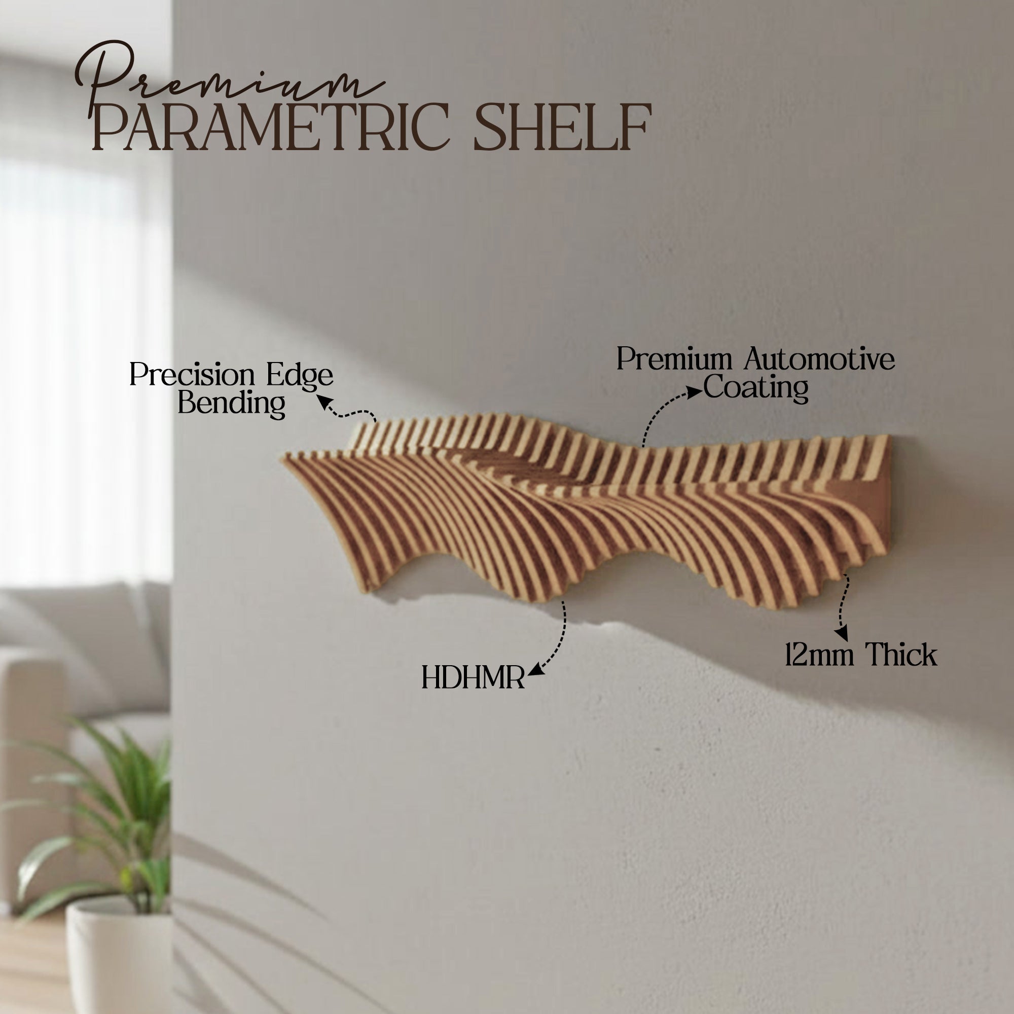 Metafurn Parametric Wavy Wall Shelf – 12mm HDHMR Floating Shelf for Living Room and Bedroom Decor