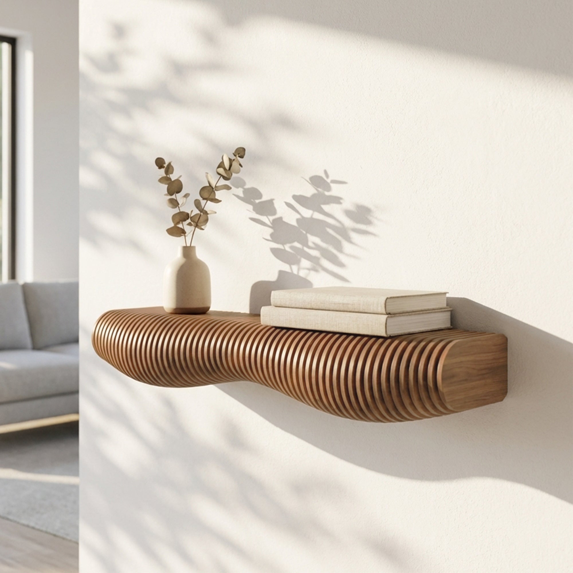 Metafurn Parametric Bench Wall Shelf – 12mm HDHMR Floating Shelf for Living Room and Bedroom Decor
