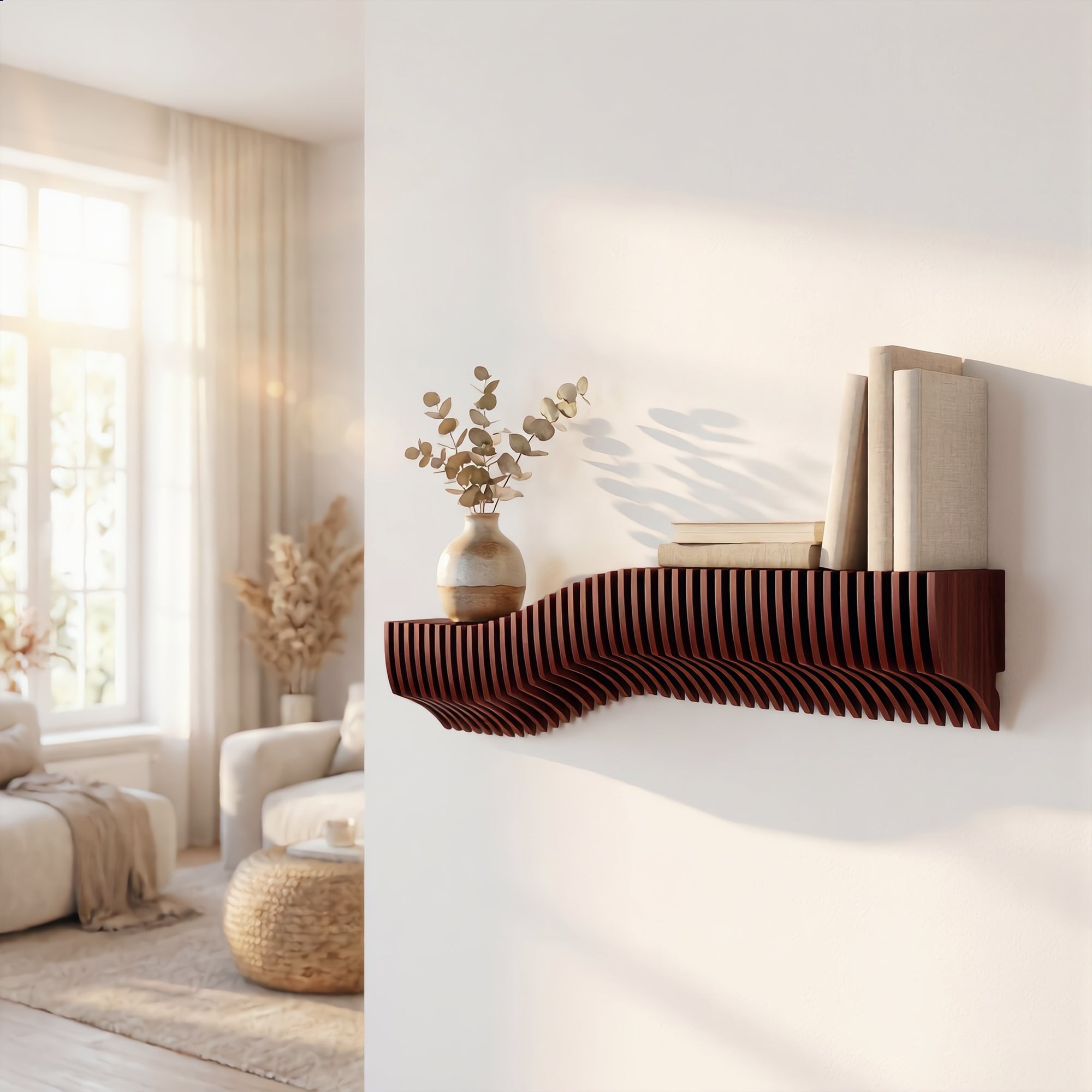 Parametric Contoured Slatted Wall Shelf