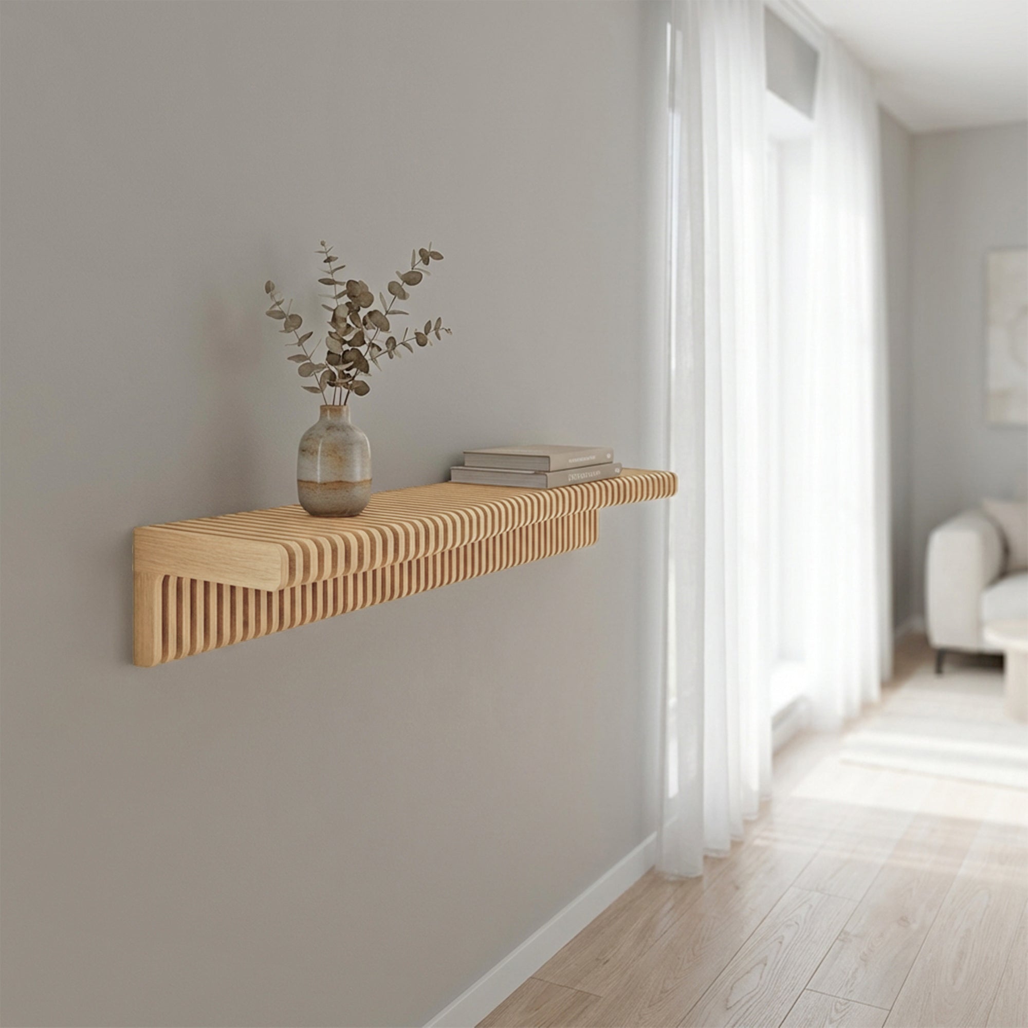 Metafurn Parametric Curved Wall Shelf – 12mm HDHMR Floating Shelf for Living Room and Bedroom Decor