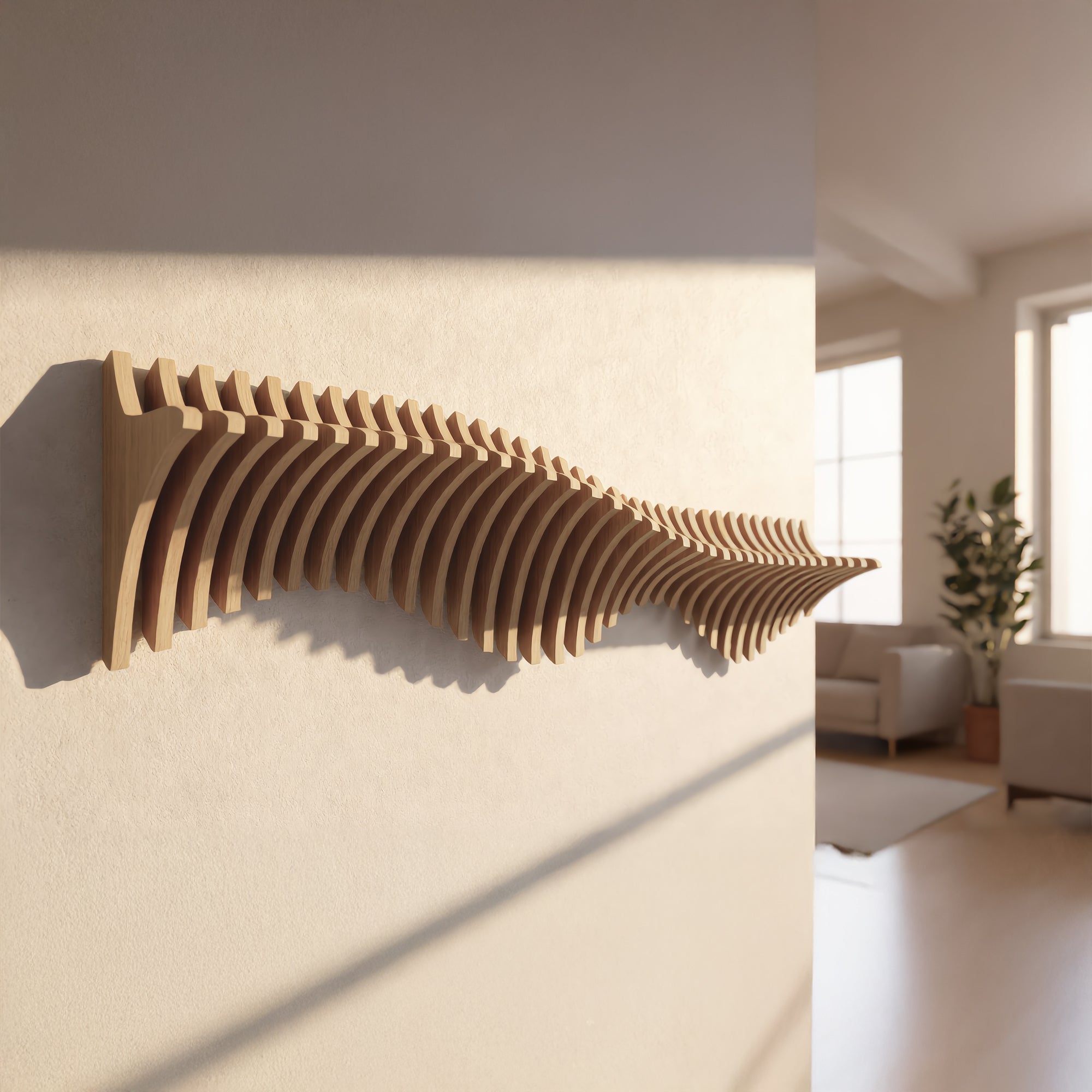 Metafurn Parametric Wave Wall Shelf – Modern HDHMR Wall Mounted Shelf with Laminate Finish