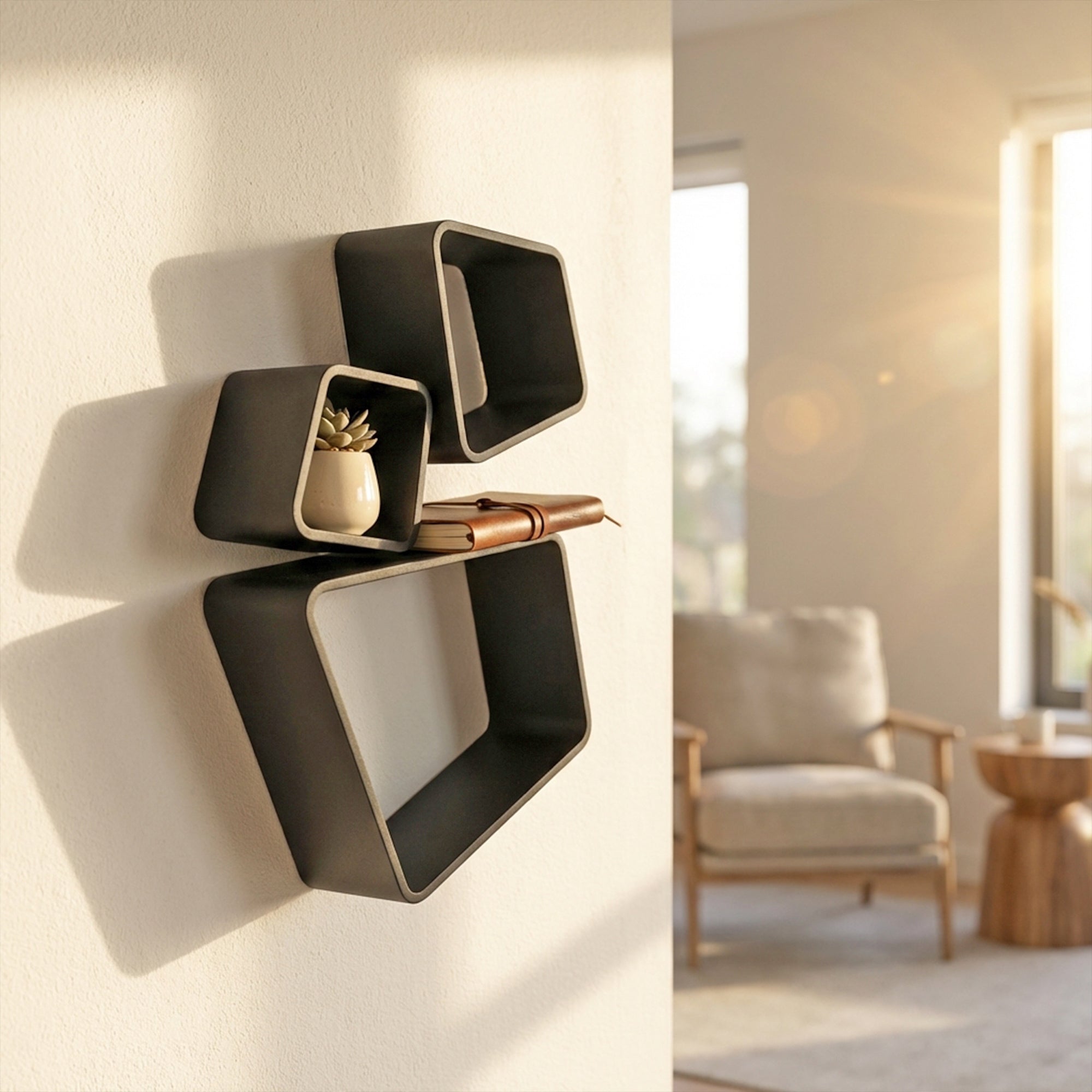 Metafurn Offset Geometric Wall Shelf – Minimal NFC Wall Mounted Shelf for Modern Interiors
