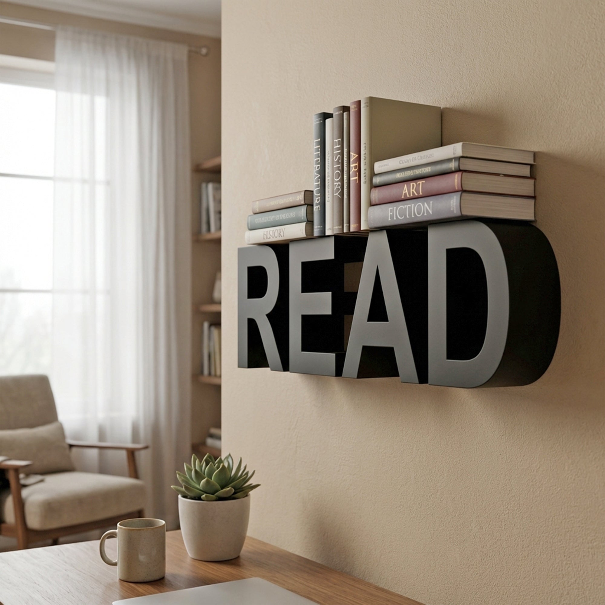 Metafurn Read Study Shelf – 12mm NFC HDHMR Floating Shelf for Study Storage
