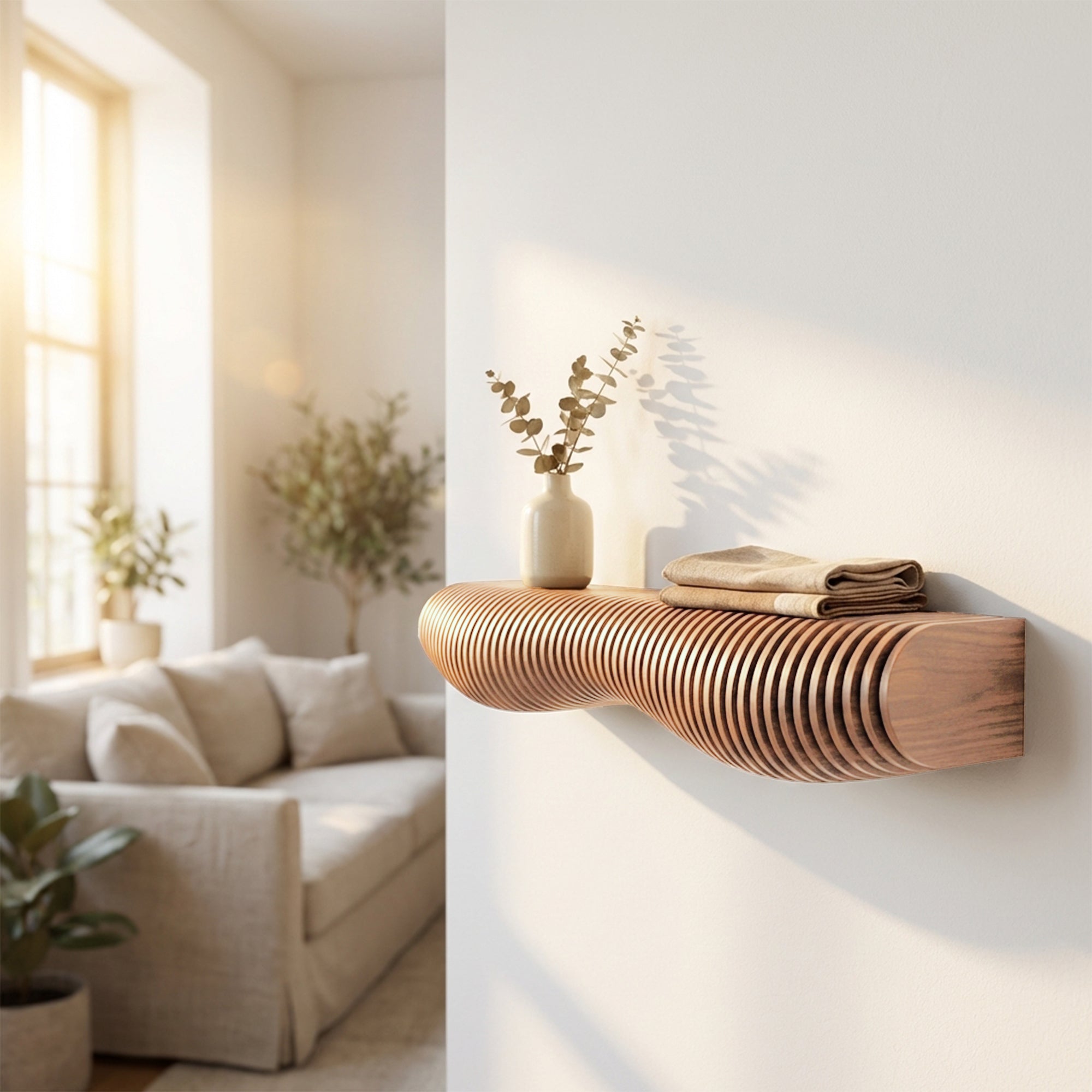 Metafurn Parametric Bench Wall Shelf – Modern HDHMR Wall Mounted Shelf with Laminate Finish
