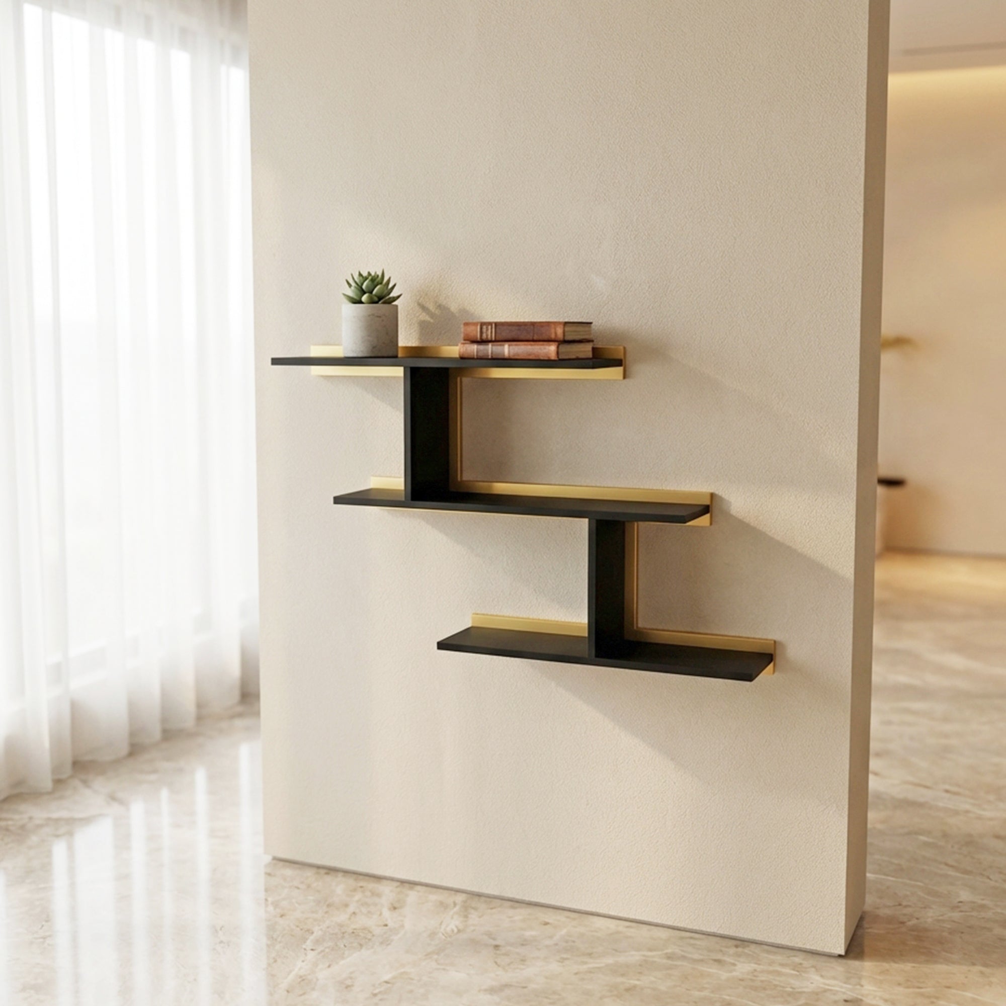 Metafurn Brick Joint Wall Shelf – Modern Brick Style HDHMR Wall Mounted Shelf for Interiors