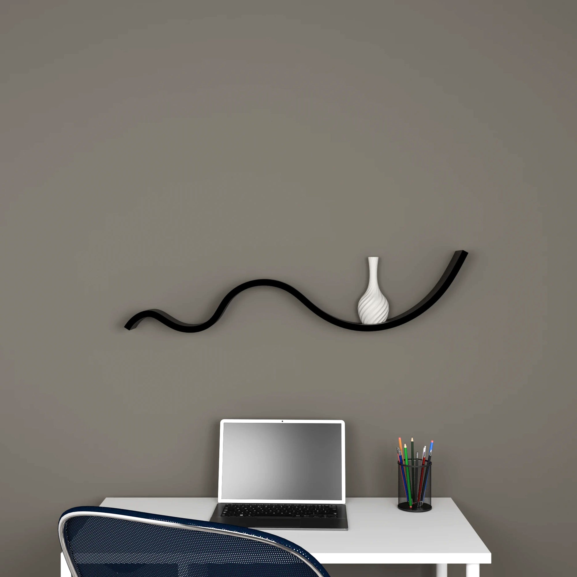 Metafurn WaveLine Floating Shelf – Modern Curved NFC Wall Mounted Shelf for Stylish Interiors
